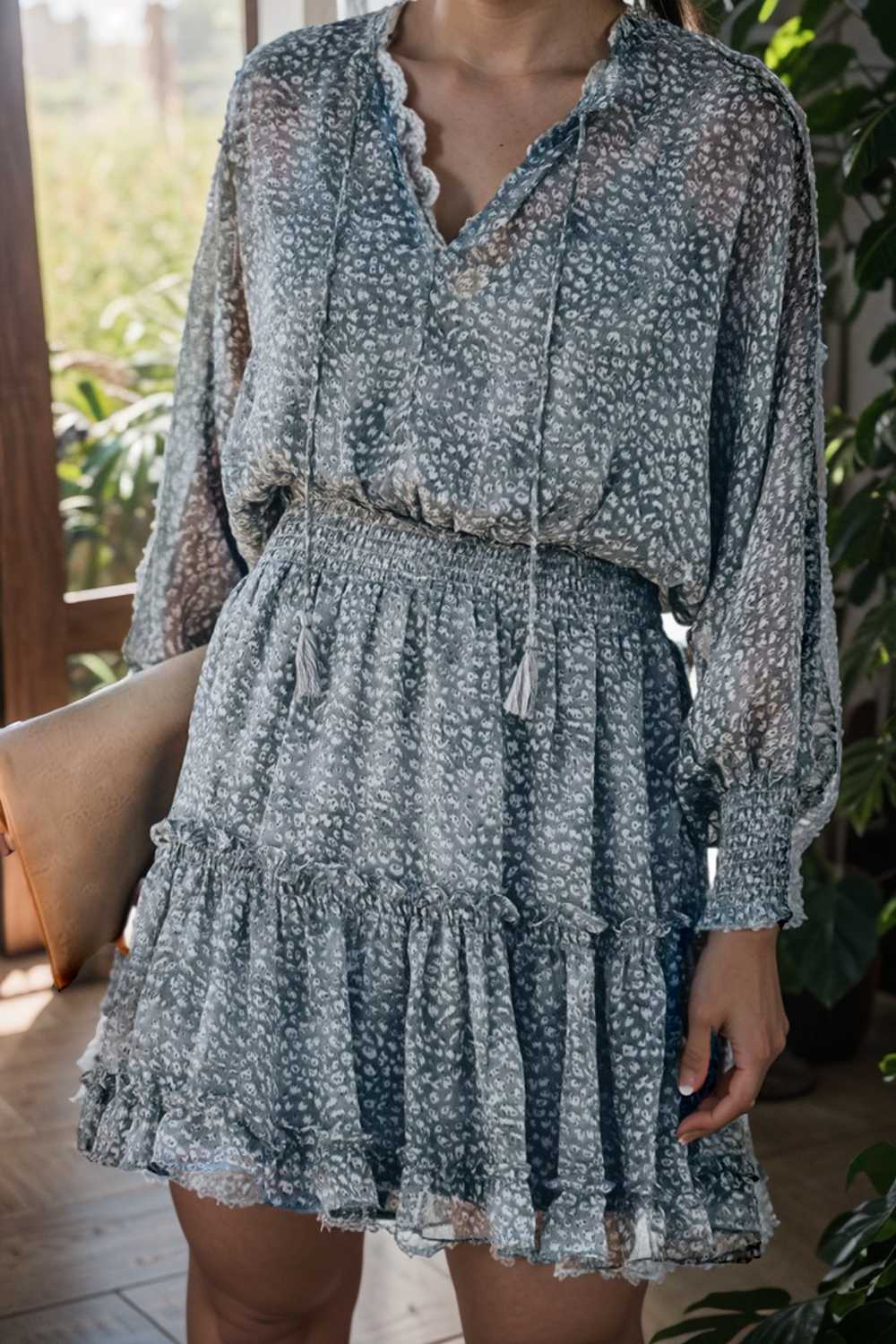 loose leopard print v neck dress drop shoulder a line closed cape paneled 109375