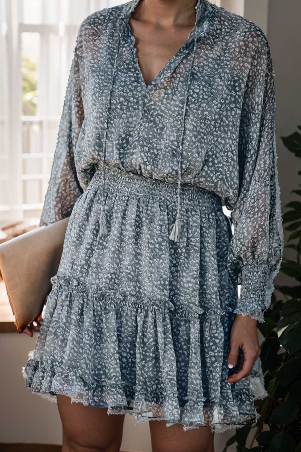 loose leopard print v neck dress drop shoulder a line closed cape paneled 138040
