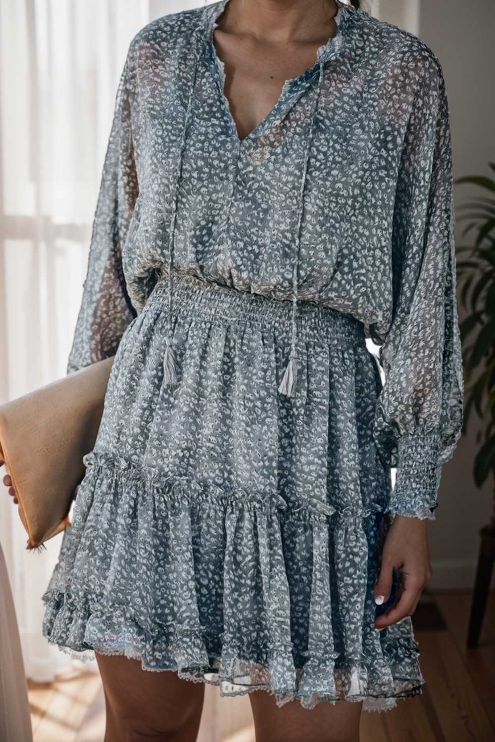 loose leopard print v neck dress drop shoulder a line closed cape paneled 141770