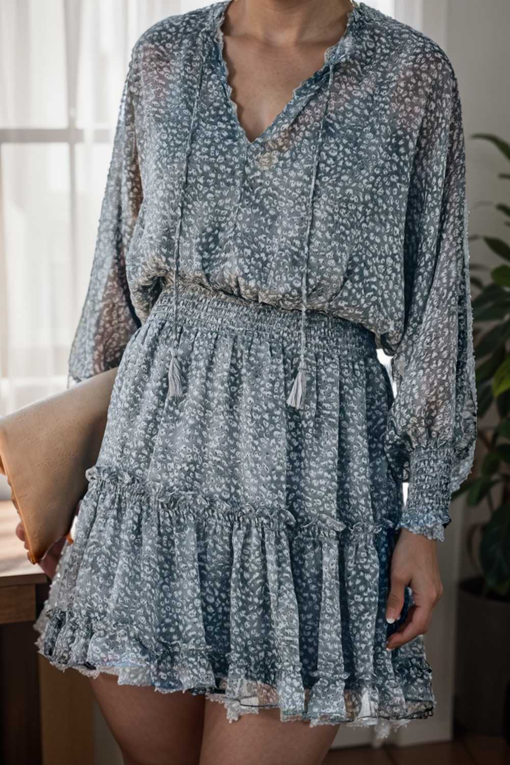 loose leopard print v neck dress drop shoulder a line closed cape paneled 116515
