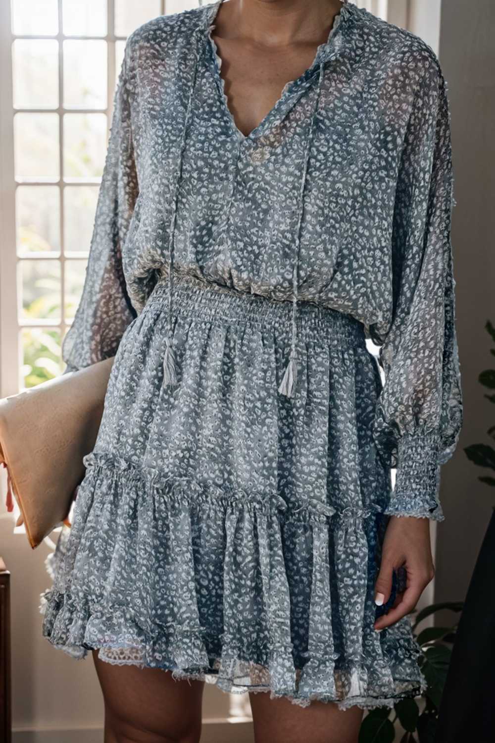 loose leopard print v neck dress drop shoulder a line closed cape paneled 141769