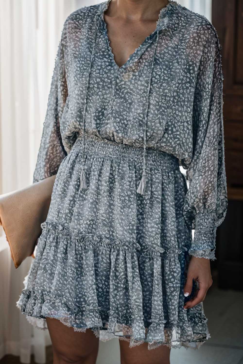 loose leopard print v neck dress drop shoulder a line closed cape paneled 141768