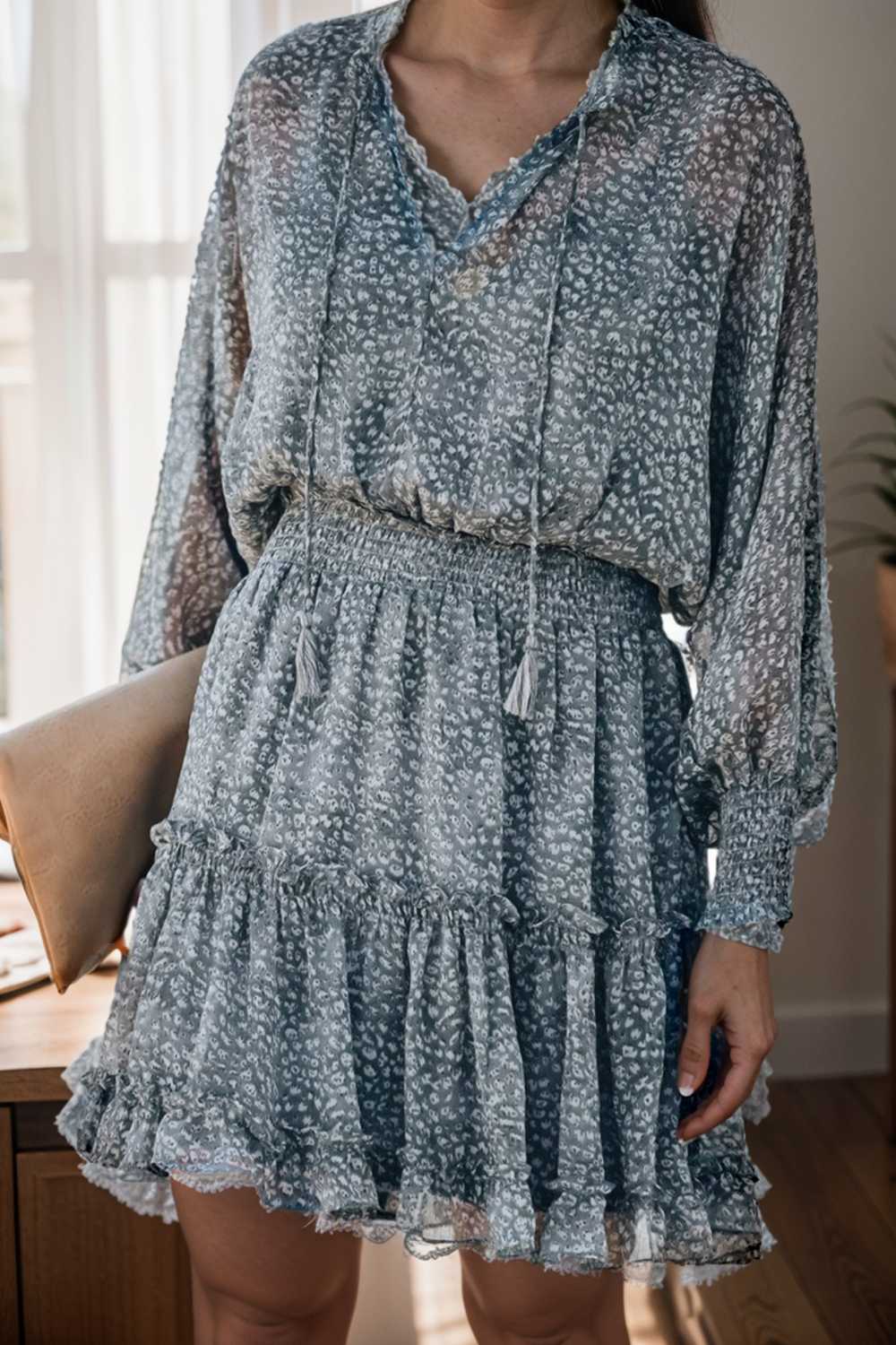 loose leopard print v neck dress drop shoulder a line closed cape paneled 116514