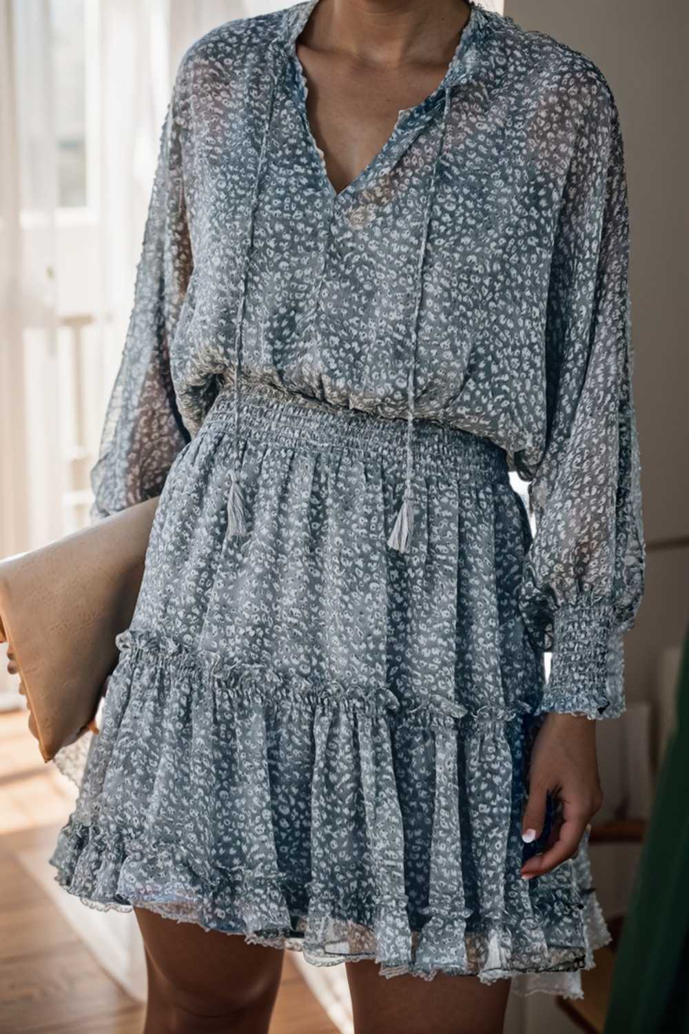 loose leopard print v neck dress drop shoulder a line closed cape paneled 138034