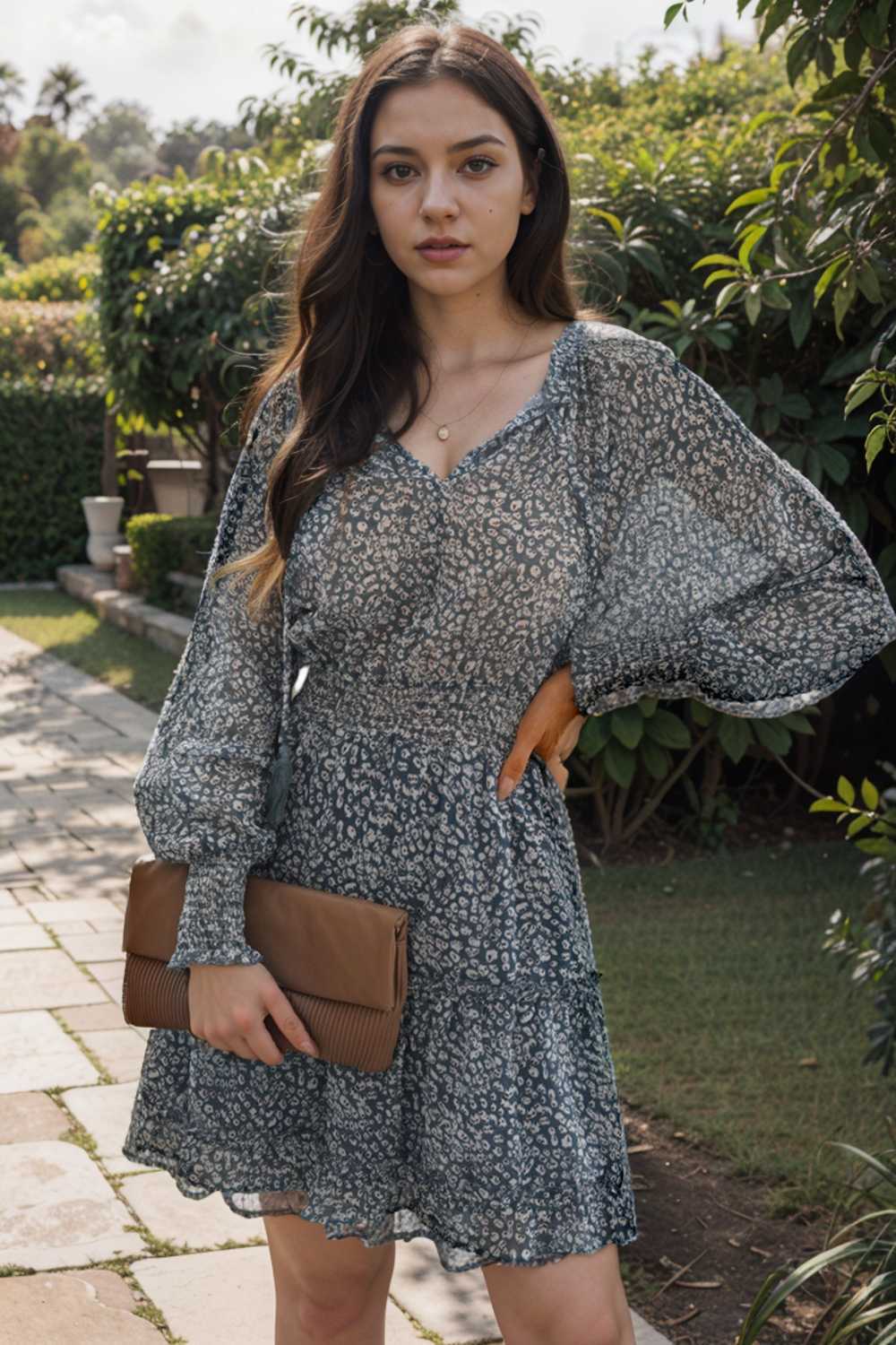 loose leopard print v neck dress drop shoulder a line closed cape paneled 130280