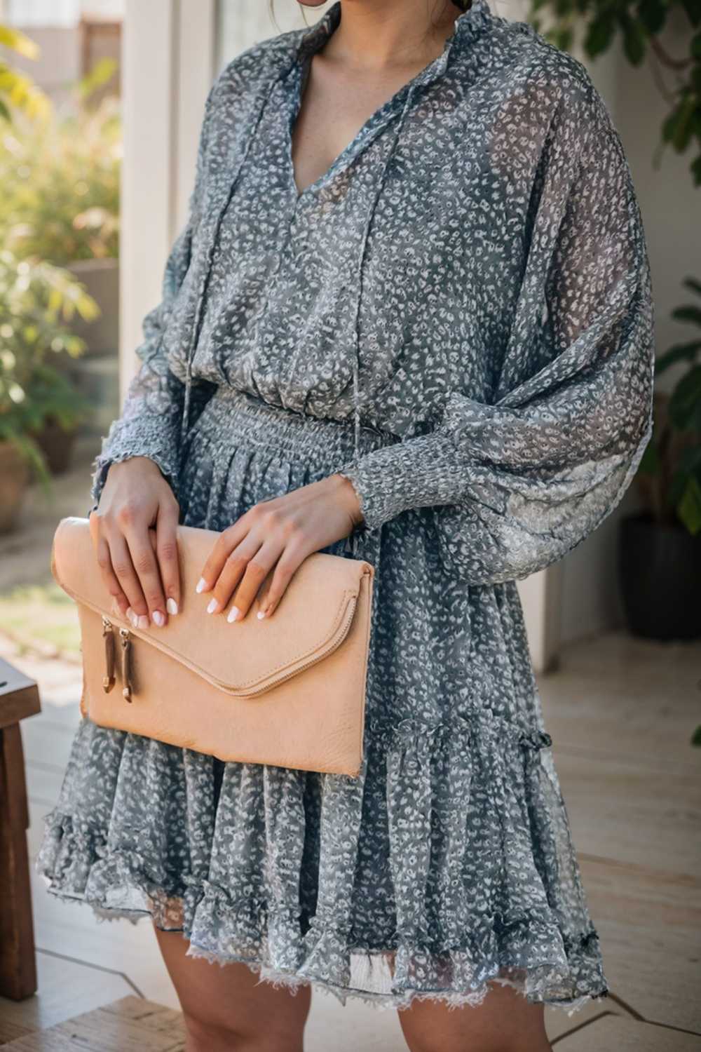 loose leopard print v neck dress drop shoulder a line closed cape paneled 111021