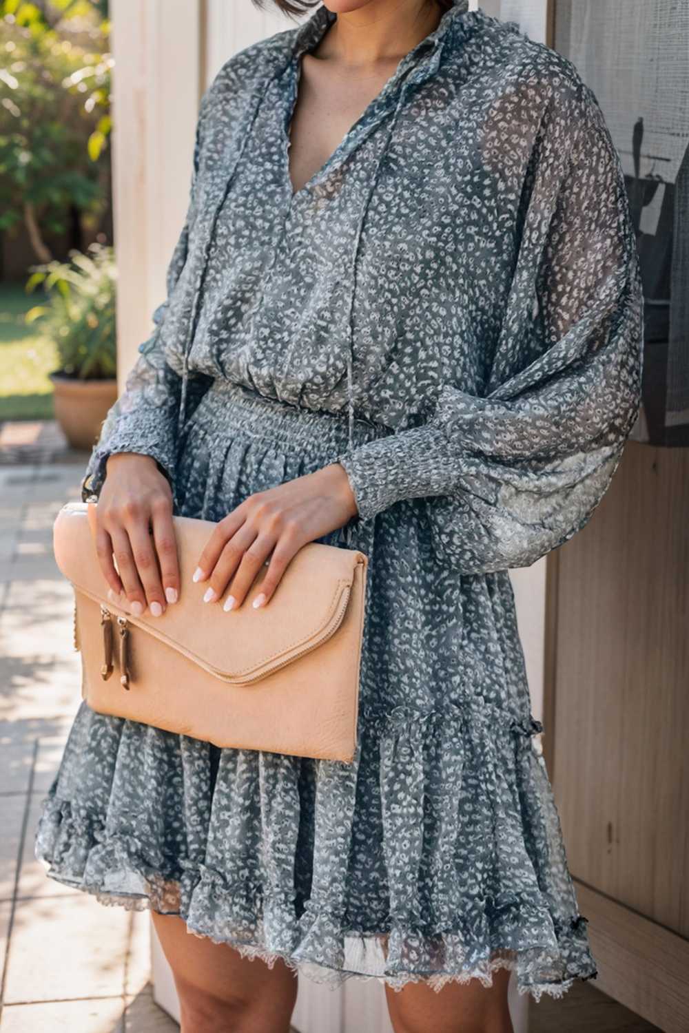 loose leopard print v neck dress drop shoulder a line closed cape paneled 130277
