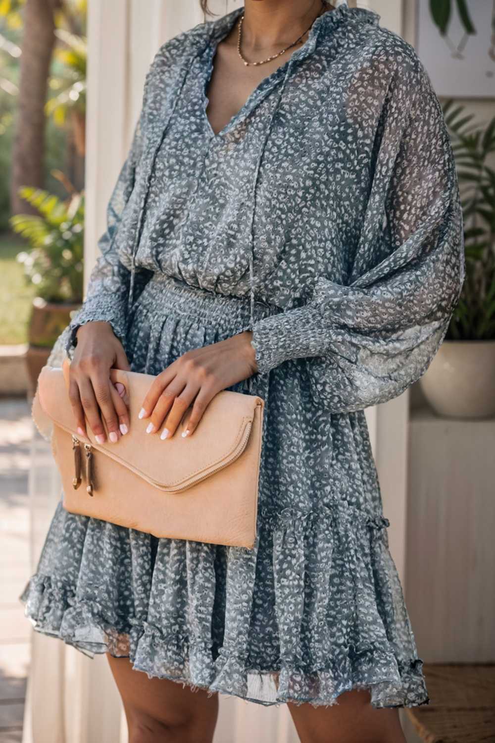 loose leopard print v neck dress drop shoulder a line closed cape paneled 136555
