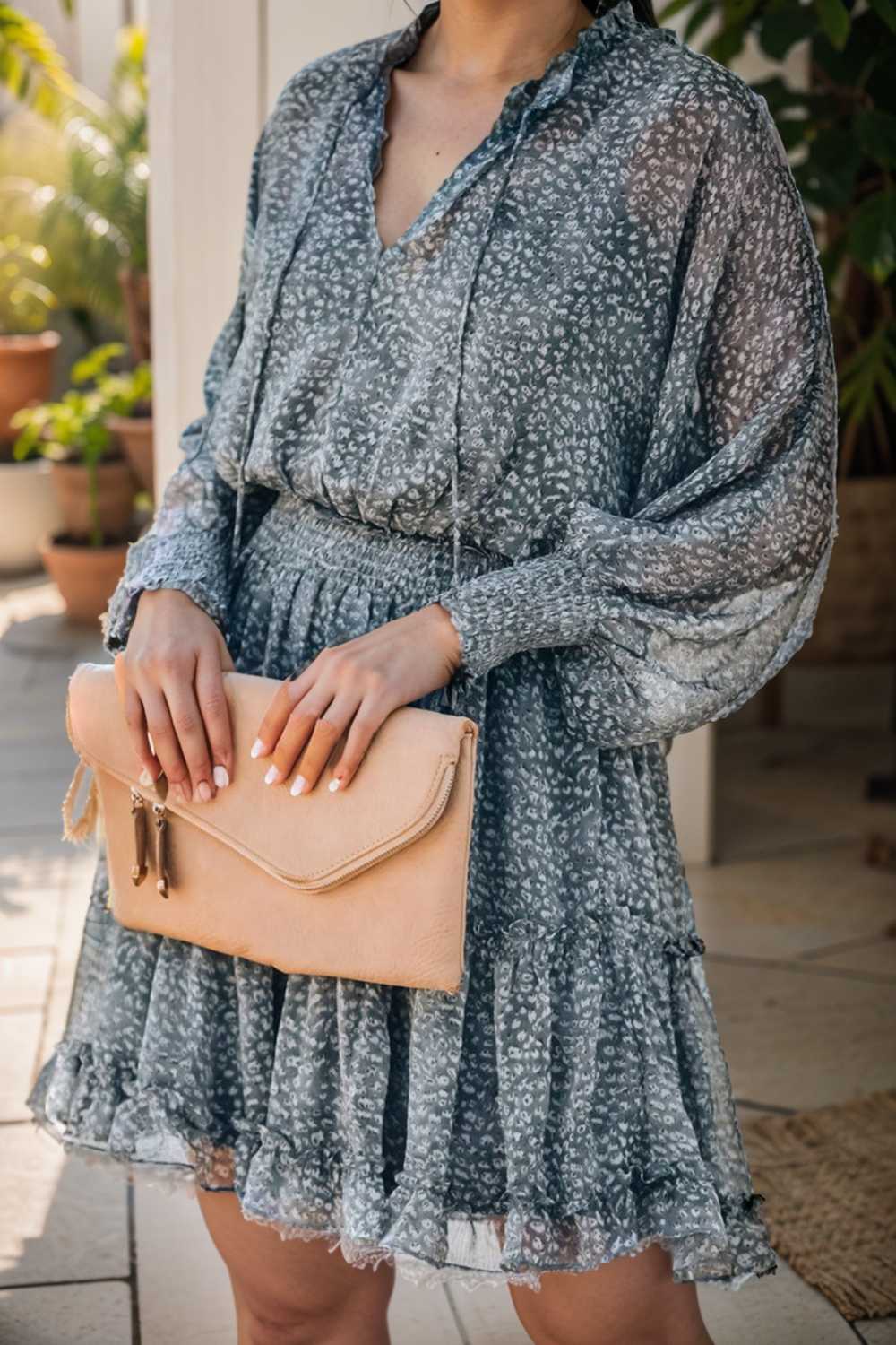 loose leopard print v neck dress drop shoulder a line closed cape paneled 108202