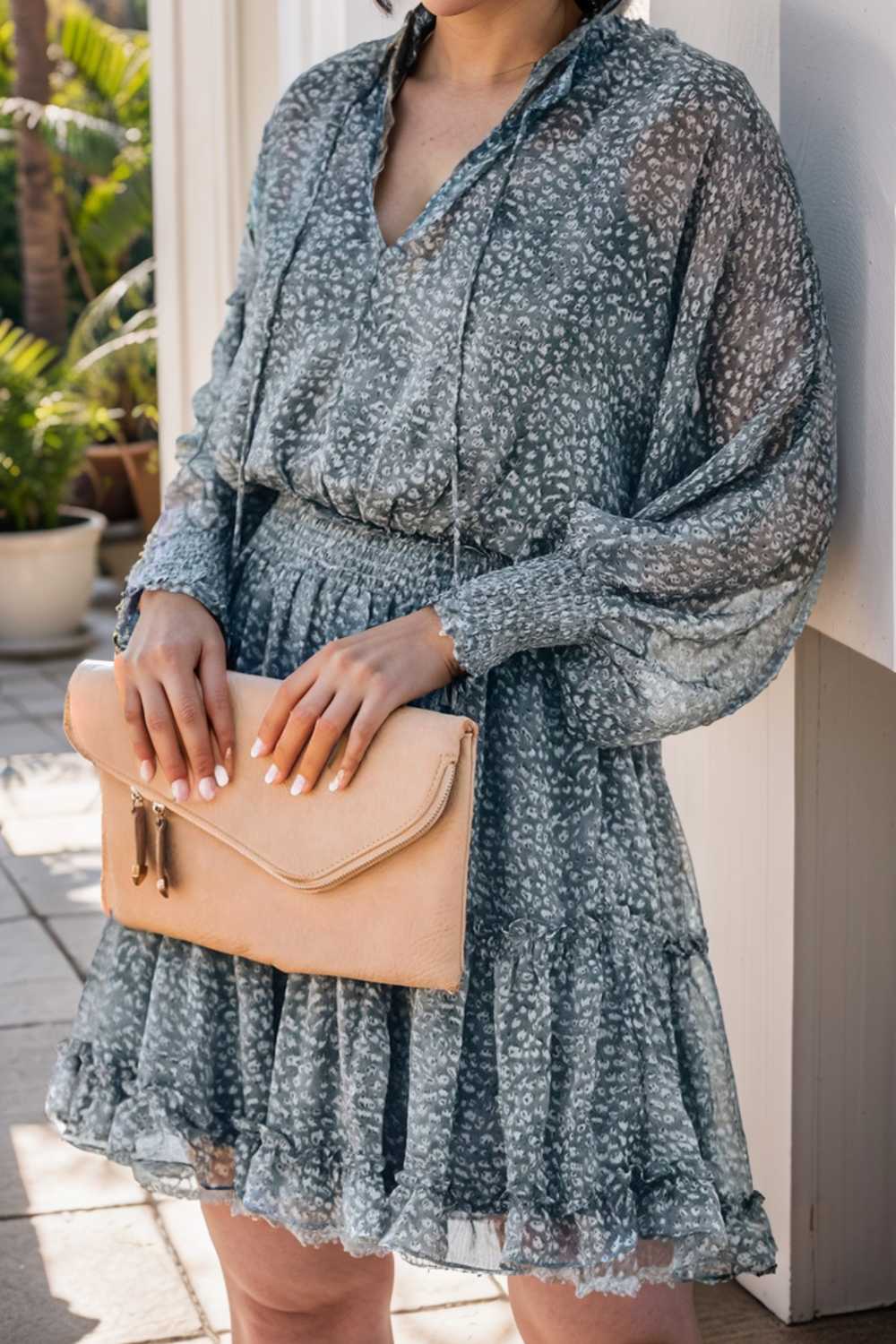 loose leopard print v neck dress drop shoulder a line closed cape paneled 136554