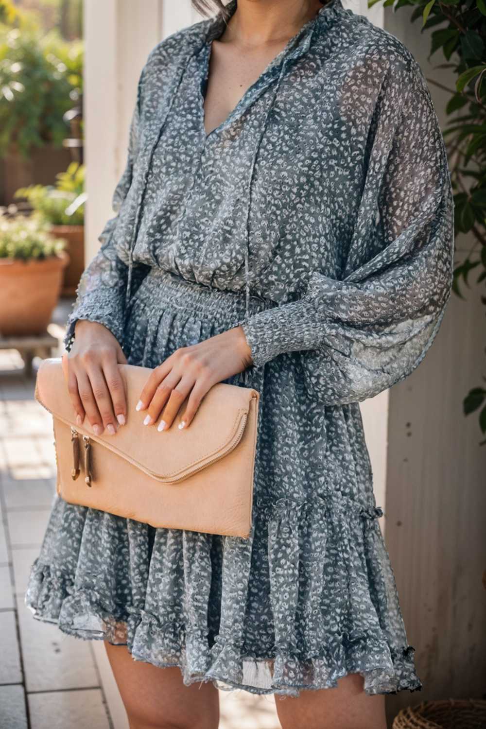 loose leopard print v neck dress drop shoulder a line closed cape paneled 138017
