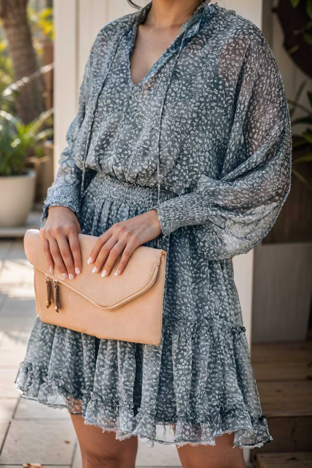loose leopard print v neck dress drop shoulder a line closed cape paneled 109362