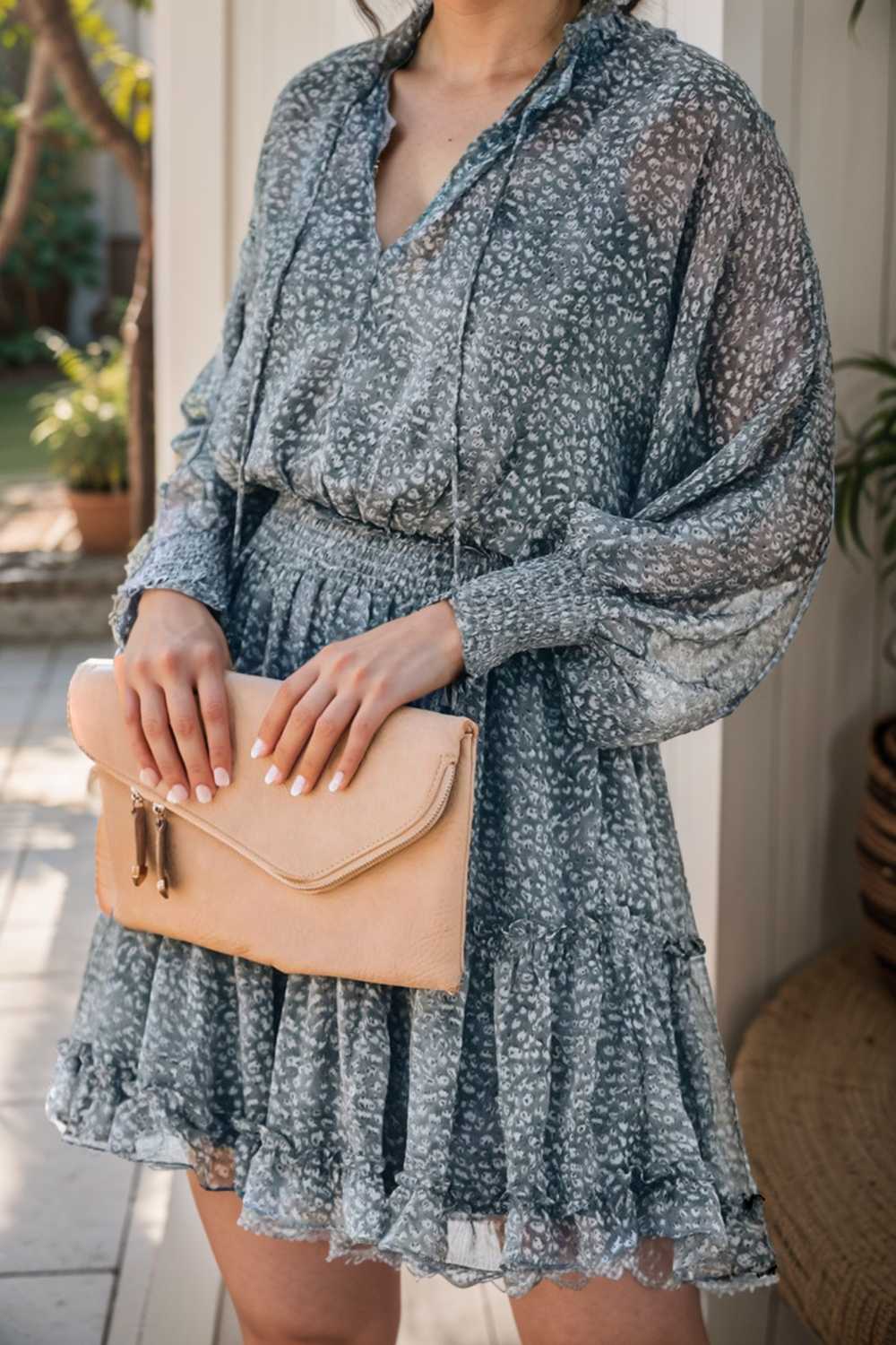 loose leopard print v neck dress drop shoulder a line closed cape paneled 109361