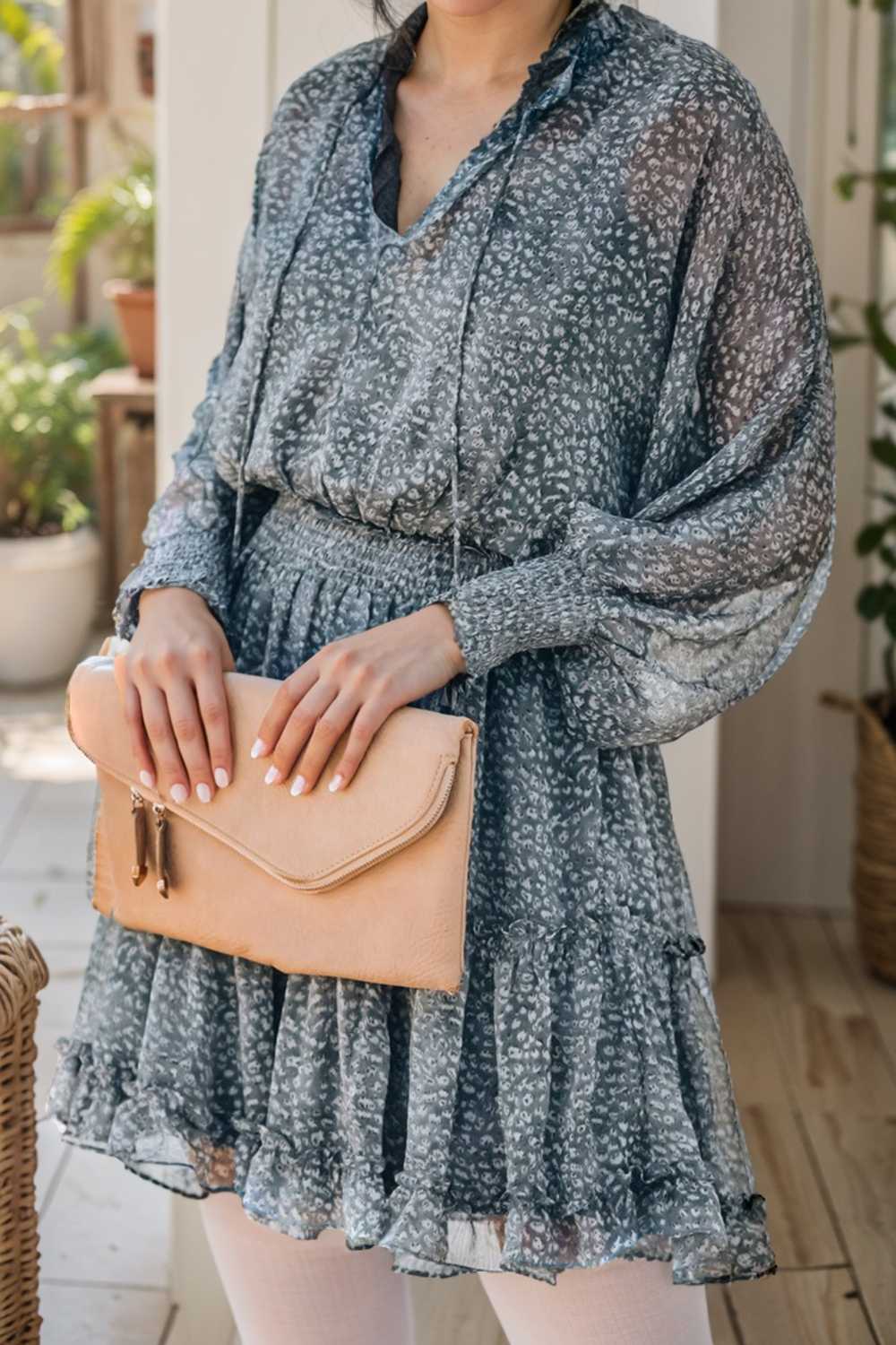 loose leopard print v neck dress drop shoulder a line closed cape paneled 116497