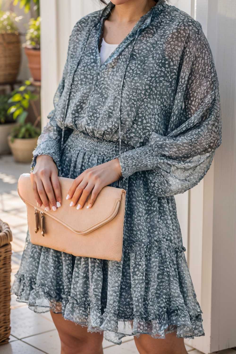 loose leopard print v neck dress drop shoulder a line closed cape paneled 125686