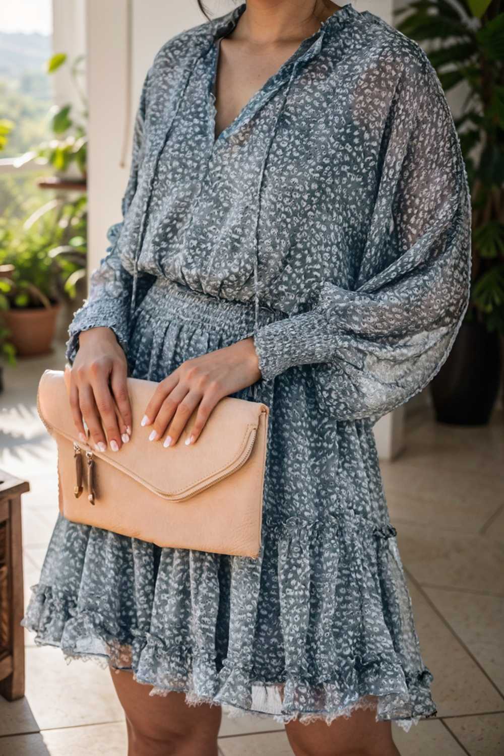 loose leopard print v neck dress drop shoulder a line closed cape paneled 109359