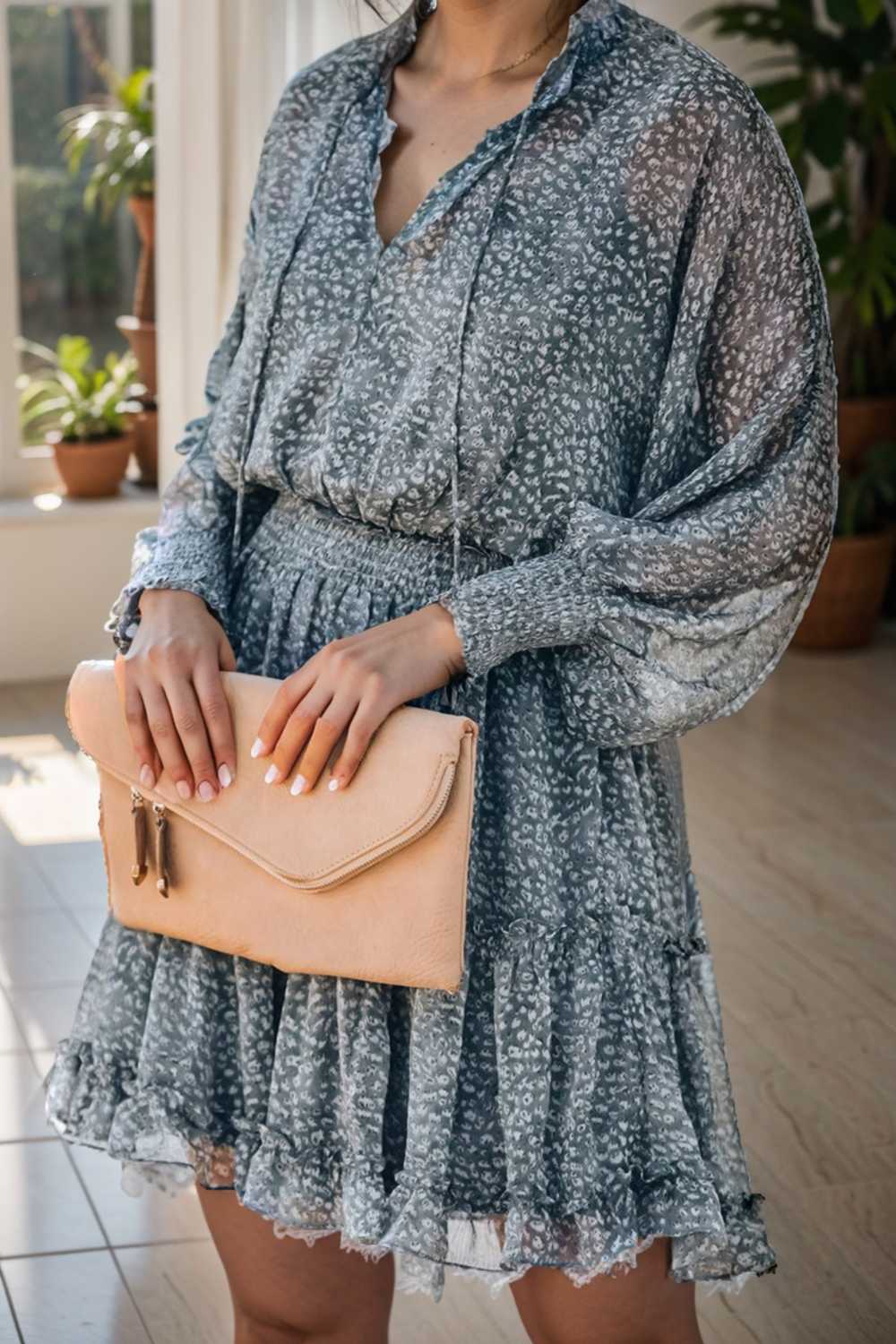 loose leopard print v neck dress drop shoulder a line closed cape paneled 125684