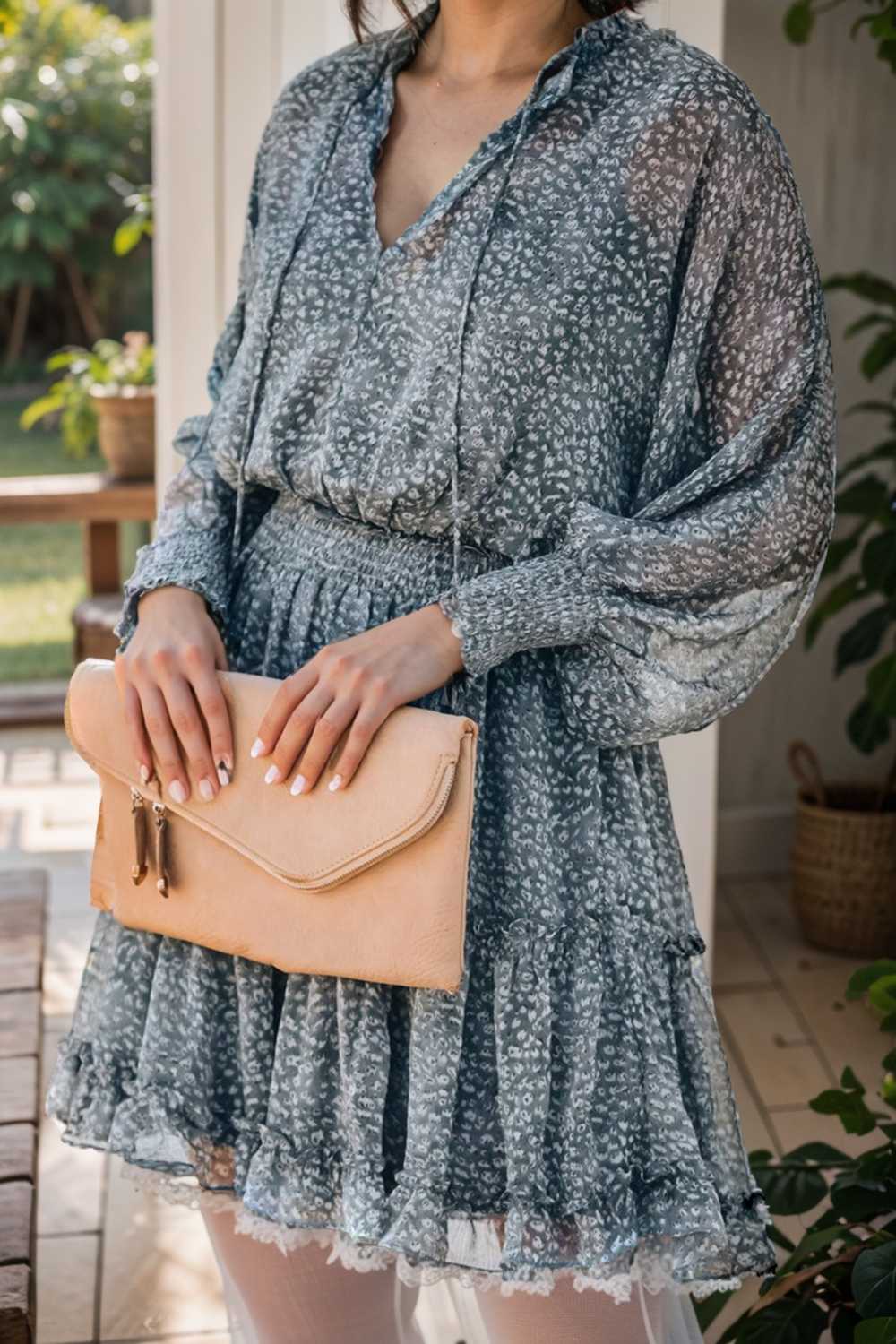 loose leopard print v neck dress drop shoulder a line closed cape paneled 130269