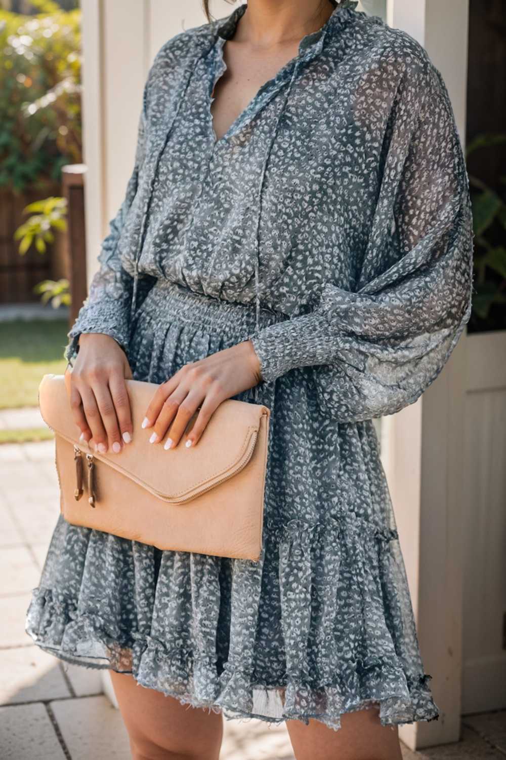 loose leopard print v neck dress drop shoulder a line closed cape paneled 125681