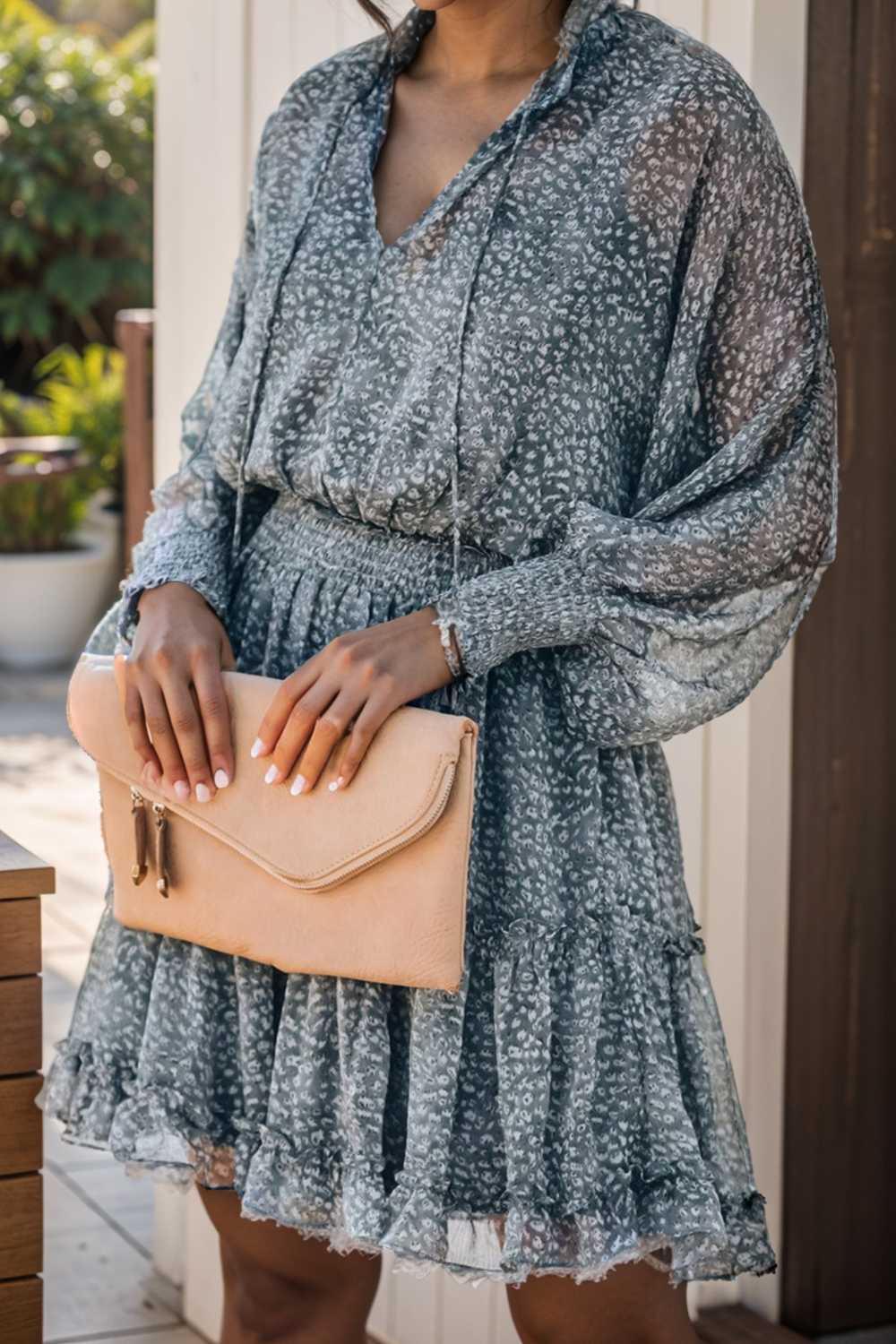 loose leopard print v neck dress drop shoulder a line closed cape paneled 125677