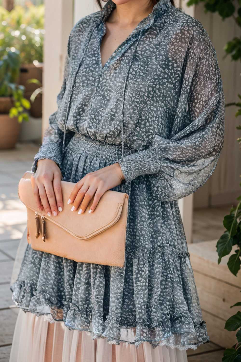 loose leopard print v neck dress drop shoulder a line closed cape paneled 105799