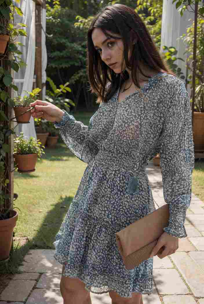 loose leopard print v neck dress drop shoulder a line closed cape paneled 132443