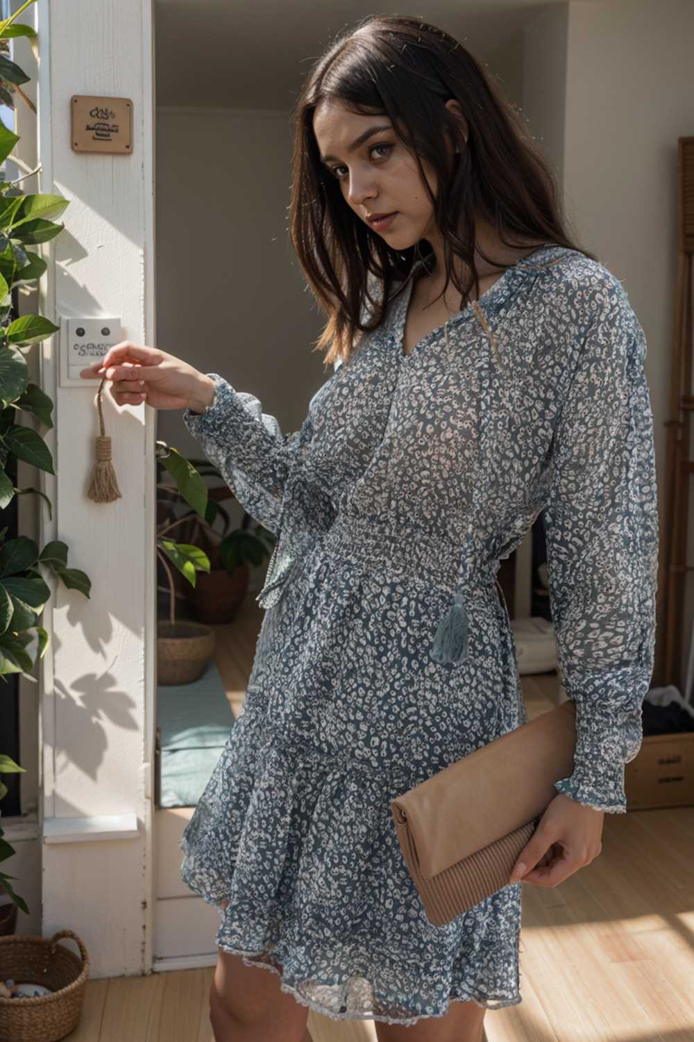 loose leopard print v neck dress drop shoulder a line closed cape paneled 131839
