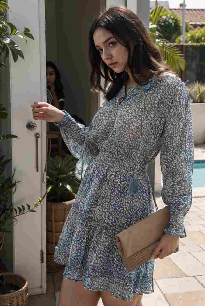 loose leopard print v neck dress drop shoulder a line closed cape paneled 131156