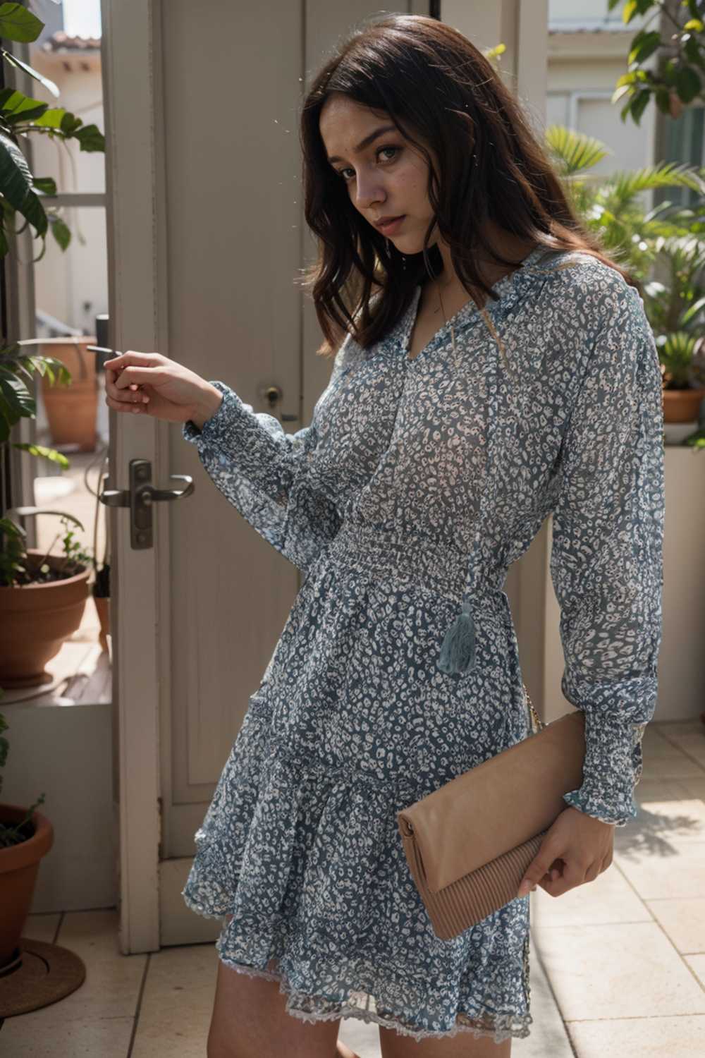 loose leopard print v neck dress drop shoulder a line closed cape paneled 131155