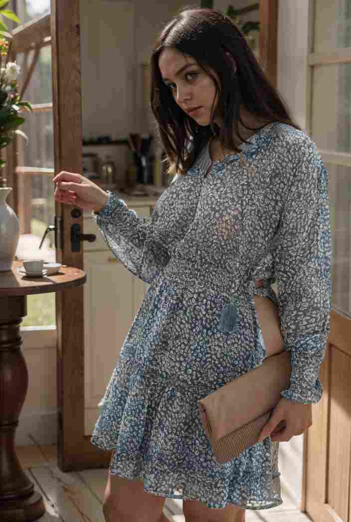 loose leopard print v neck dress drop shoulder a line closed cape paneled 132442