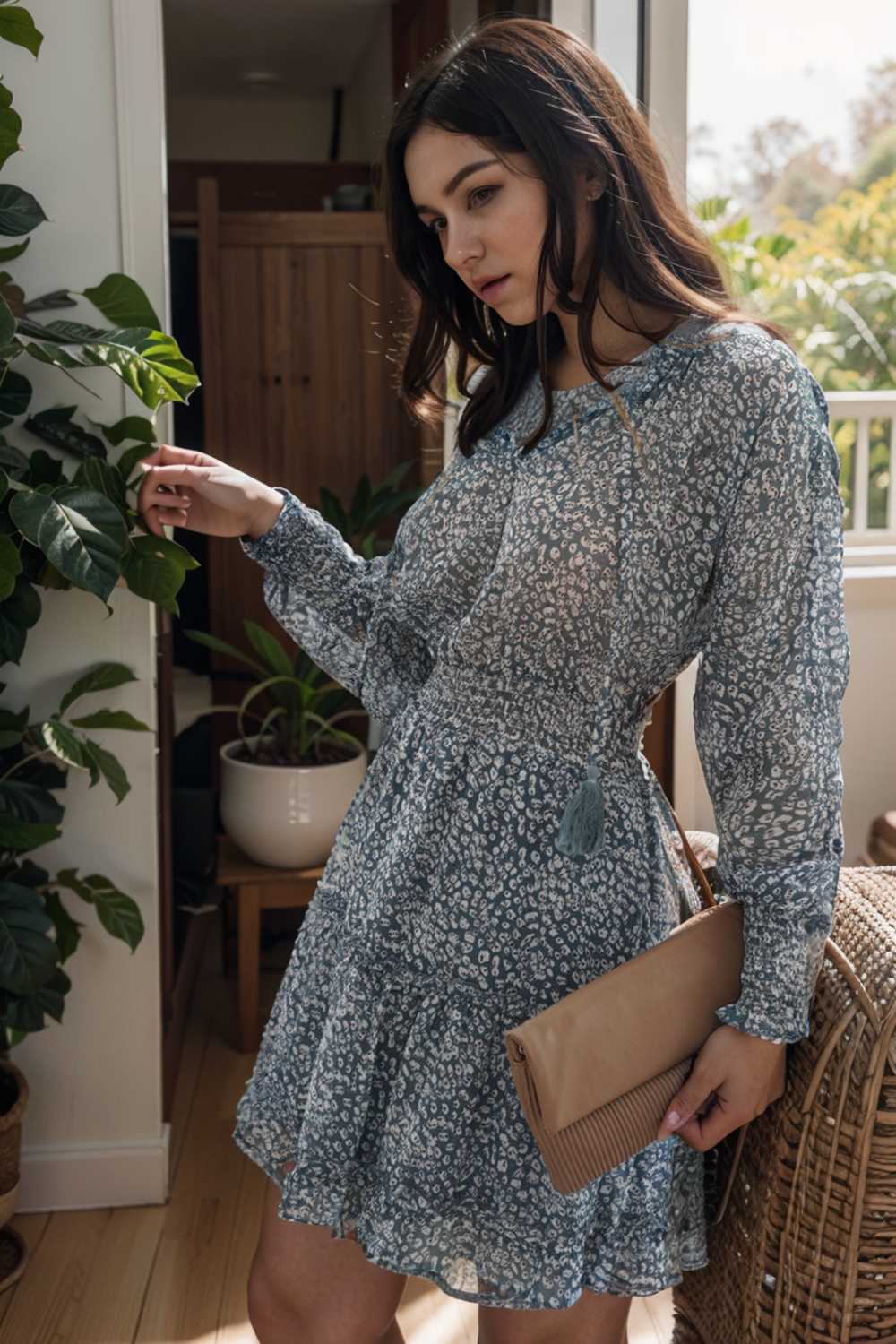 loose leopard print v neck dress drop shoulder a line closed cape paneled 110844