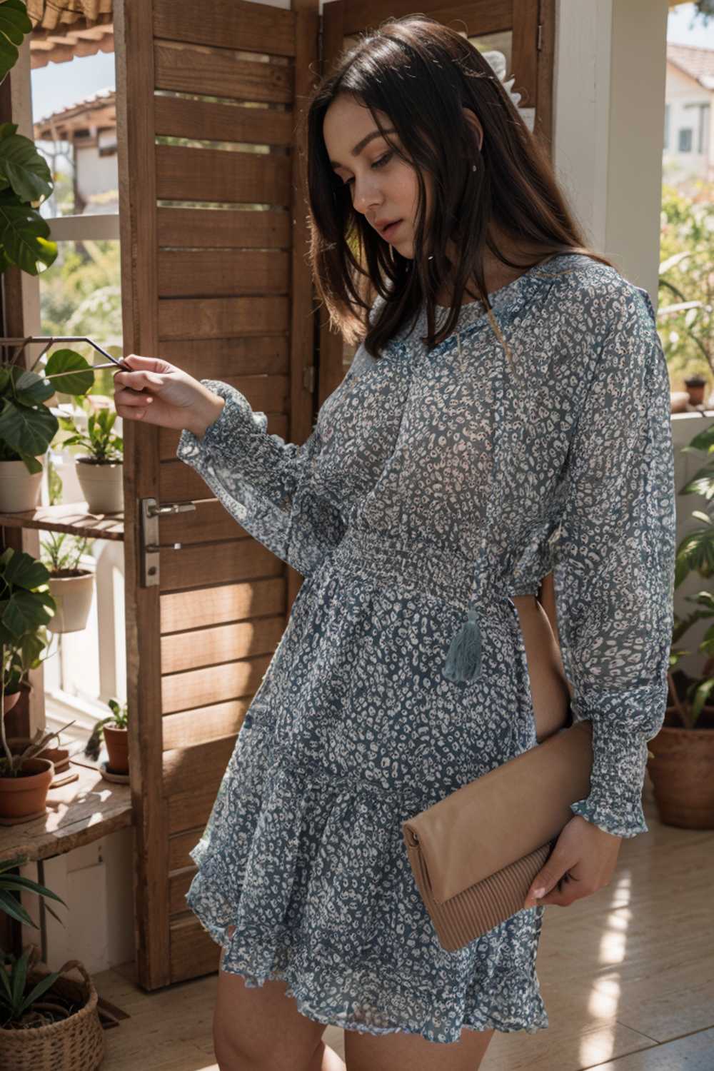 loose leopard print v neck dress drop shoulder a line closed cape paneled 125672