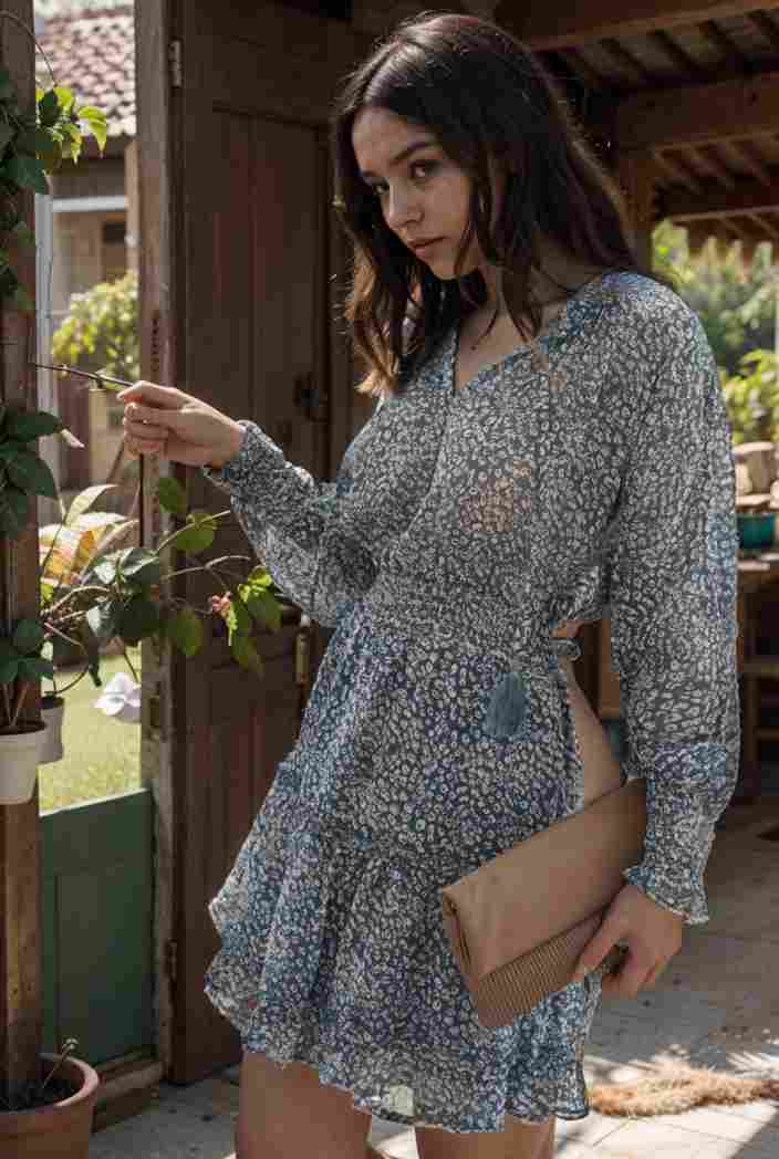 loose leopard print v neck dress drop shoulder a line closed cape paneled 132441