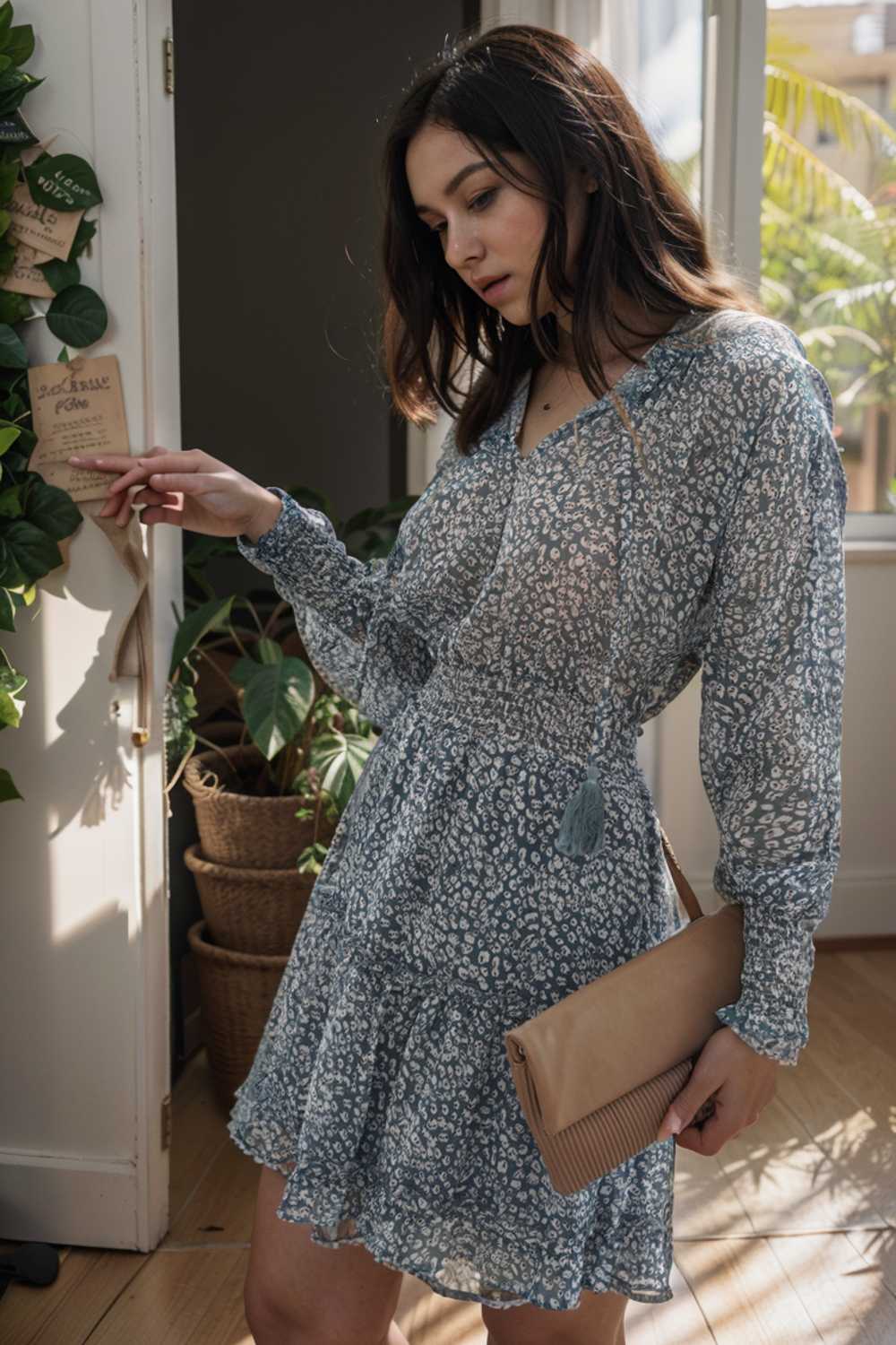 loose leopard print v neck dress drop shoulder a line closed cape paneled 110843