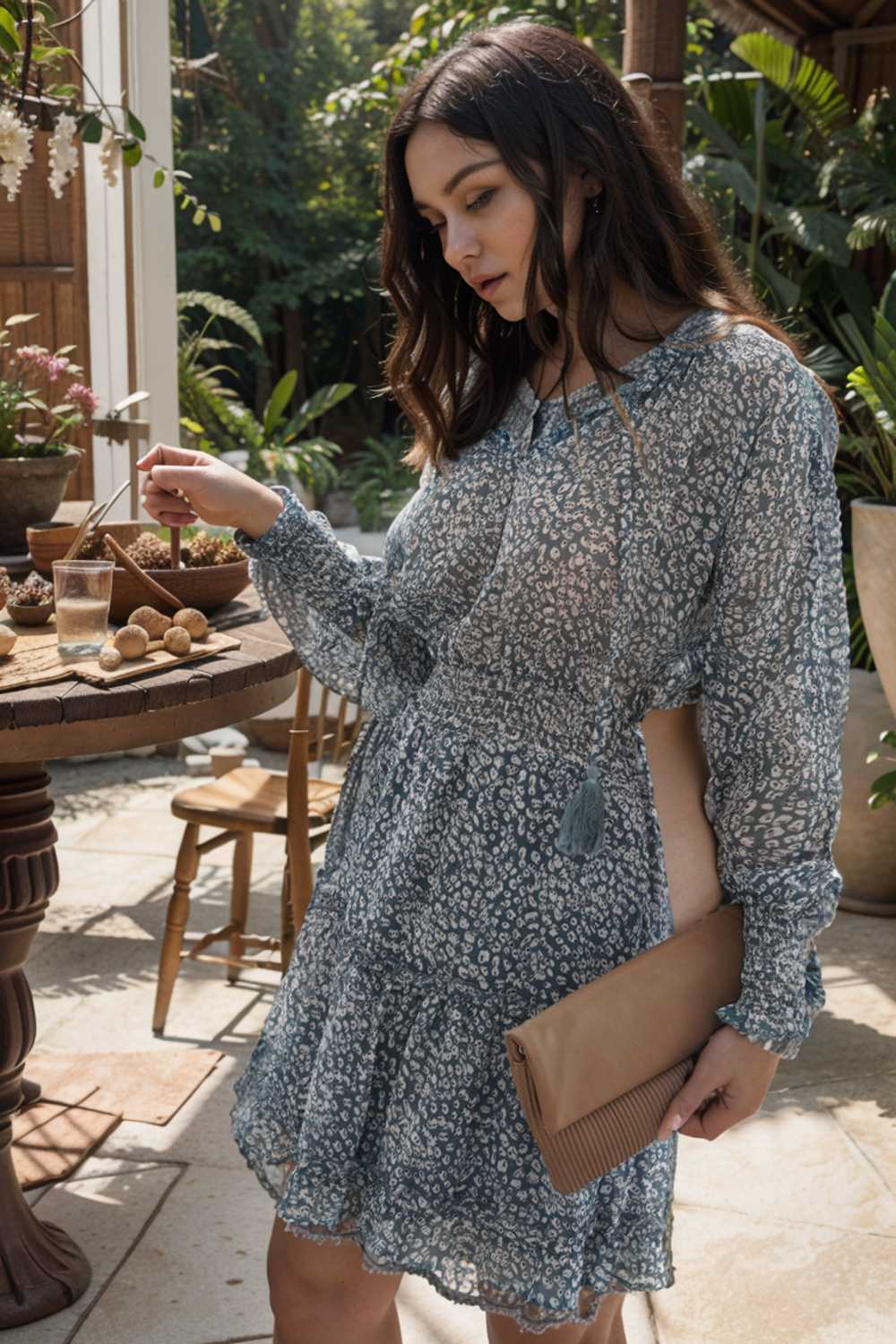 loose leopard print v neck dress drop shoulder a line closed cape paneled 125670