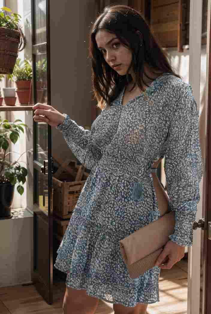 loose leopard print v neck dress drop shoulder a line closed cape paneled 130215