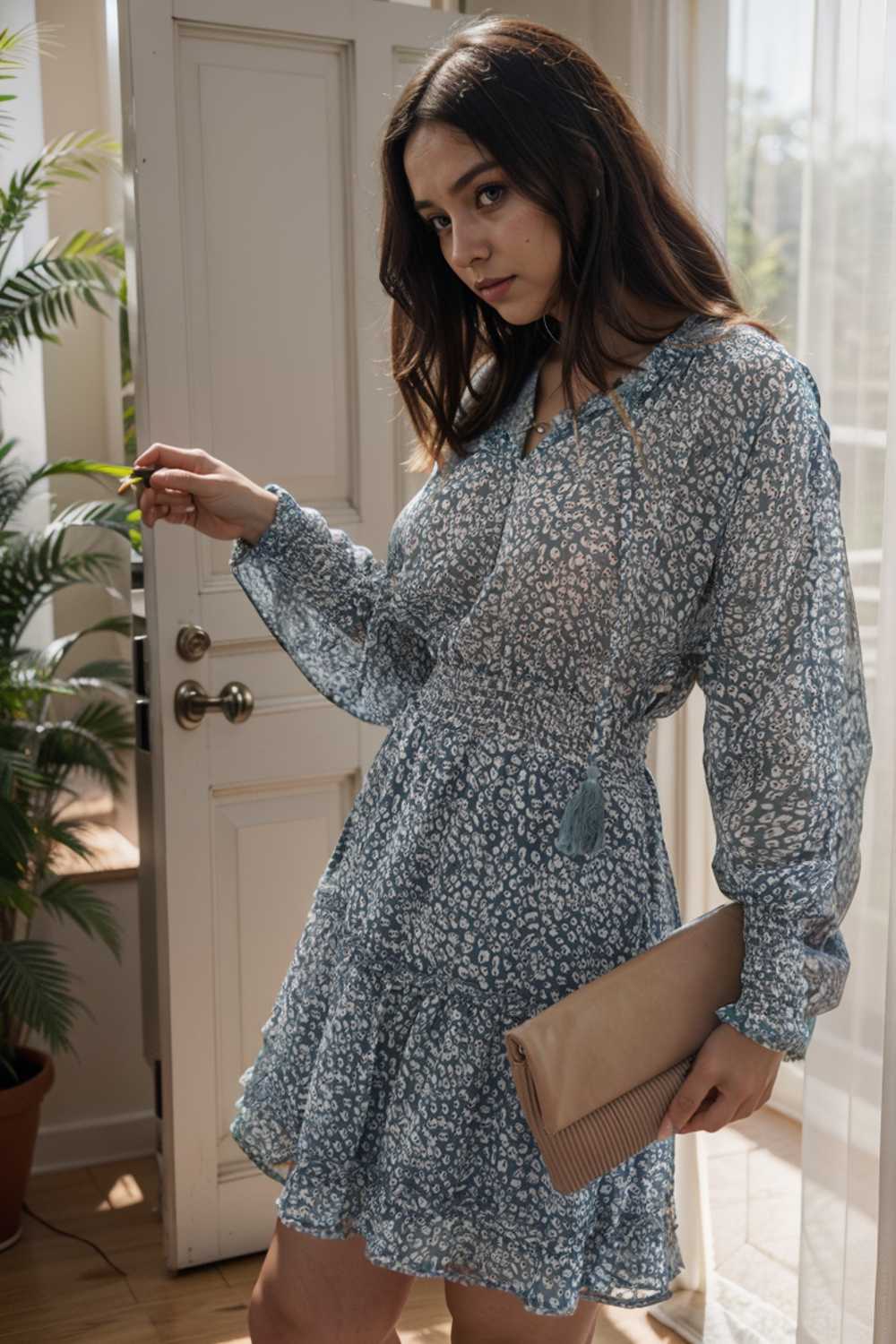 loose leopard print v neck dress drop shoulder a line closed cape paneled 130264