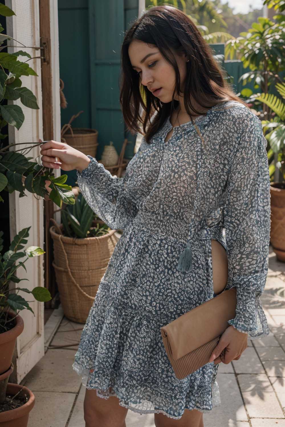 loose leopard print v neck dress drop shoulder a line closed cape paneled 138011