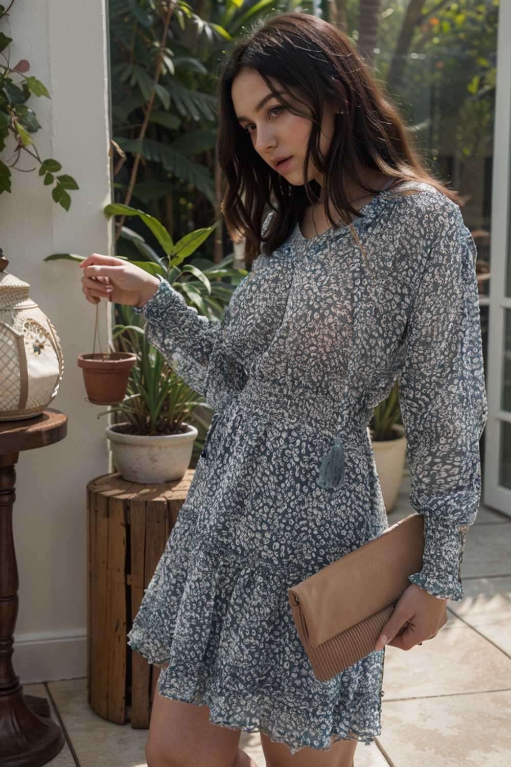 loose leopard print v neck dress drop shoulder a line closed cape paneled 125669