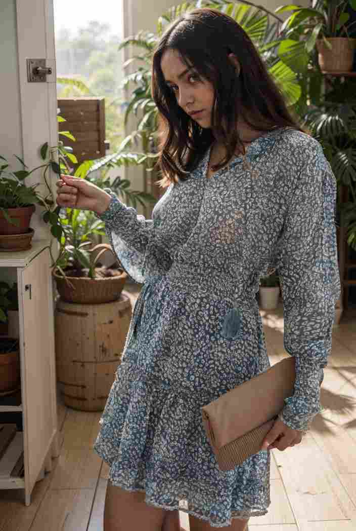 loose leopard print v neck dress drop shoulder a line closed cape paneled 130214