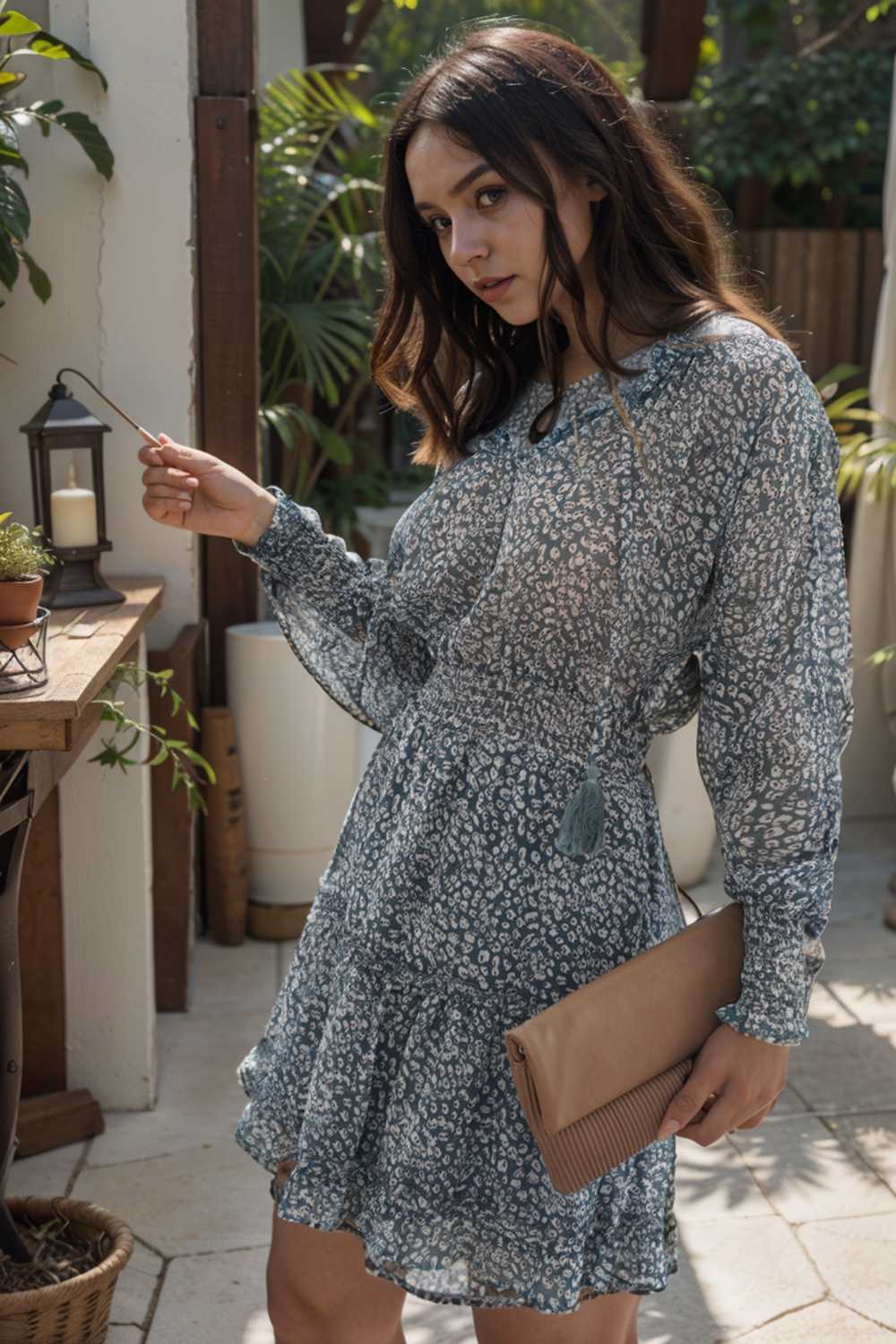 loose leopard print v neck dress drop shoulder a line closed cape paneled 130263