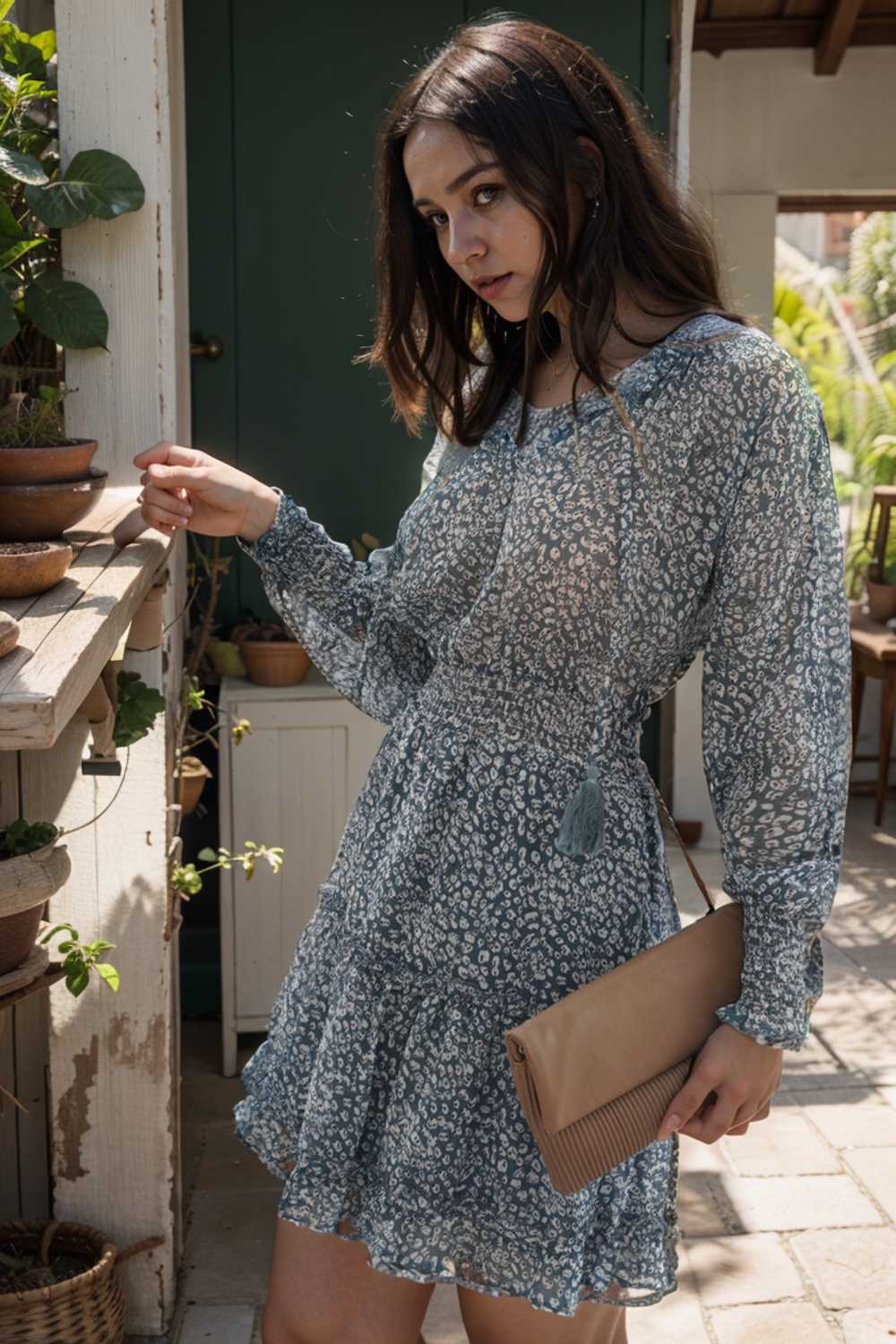 loose leopard print v neck dress drop shoulder a line closed cape paneled 109352