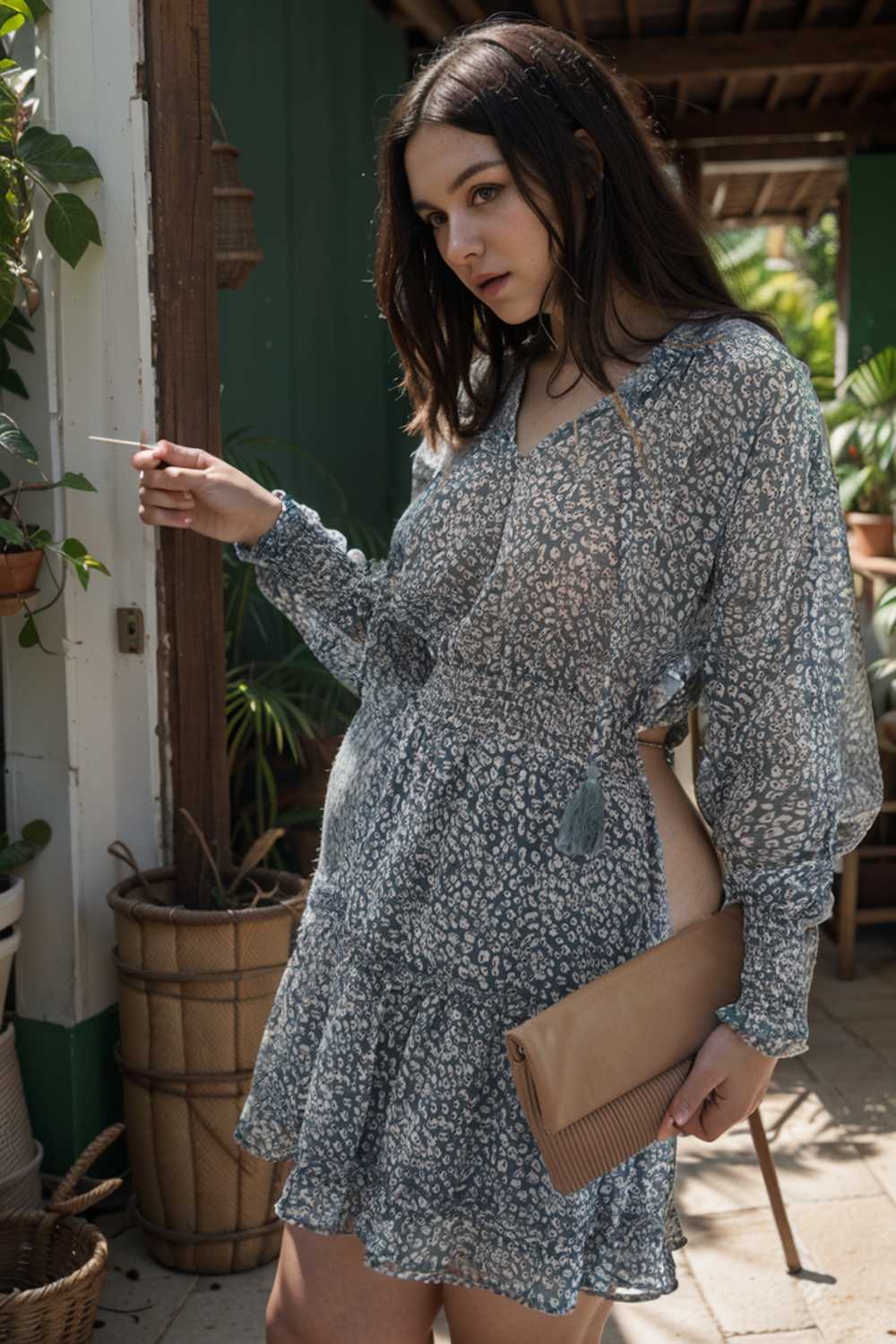 loose leopard print v neck dress drop shoulder a line closed cape paneled 138009