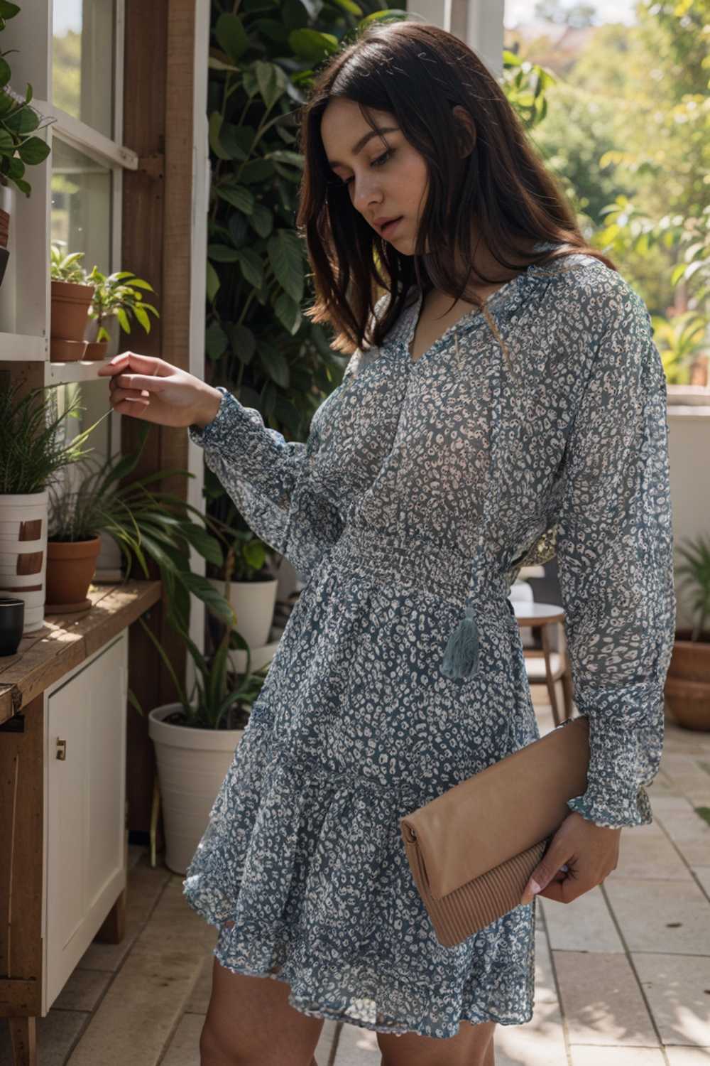 loose leopard print v neck dress drop shoulder a line closed cape paneled 138008