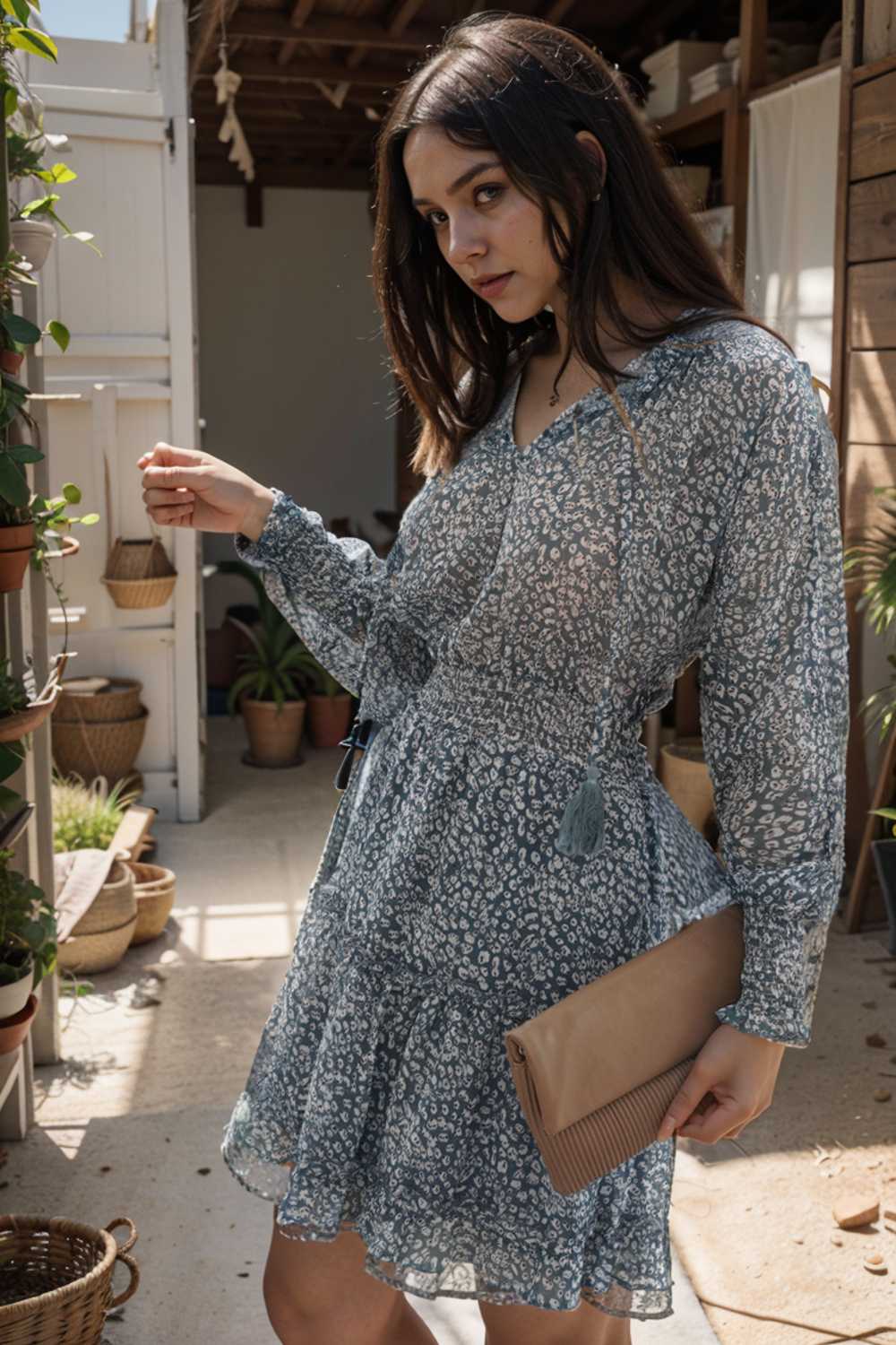 loose leopard print v neck dress drop shoulder a line closed cape paneled 109350