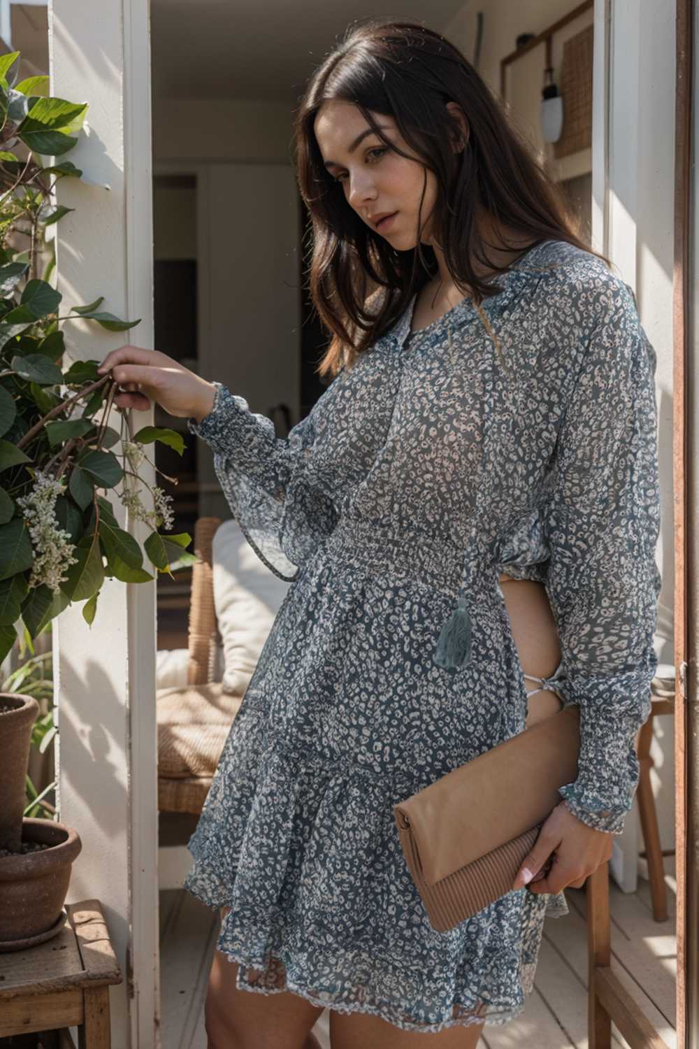 loose leopard print v neck dress drop shoulder a line closed cape paneled 125665