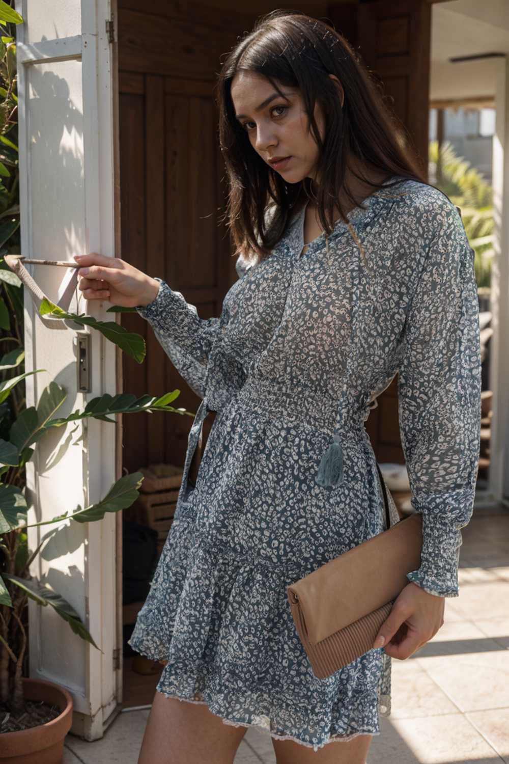 loose leopard print v neck dress drop shoulder a line closed cape paneled 116481