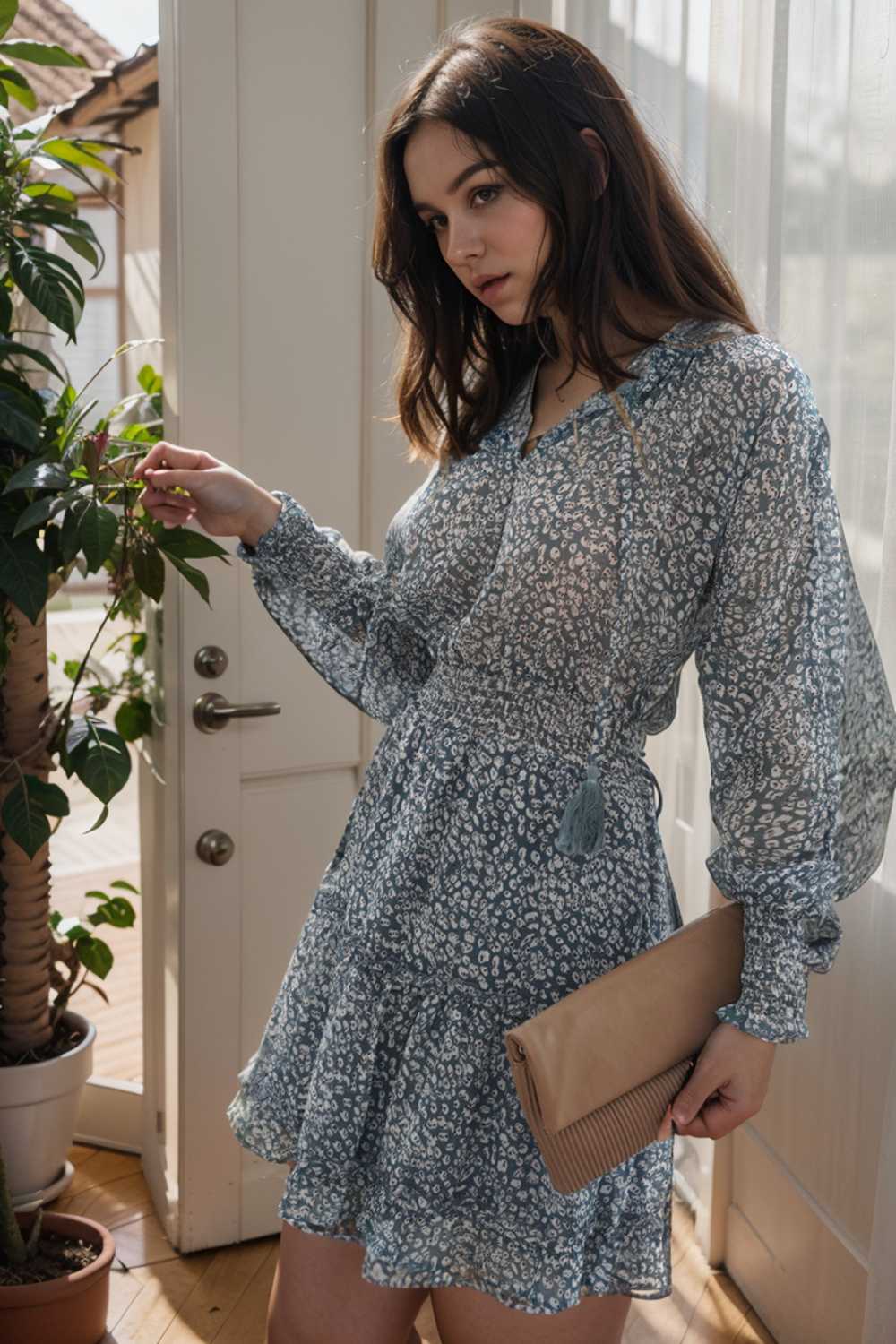loose leopard print v neck dress drop shoulder a line closed cape paneled 138006