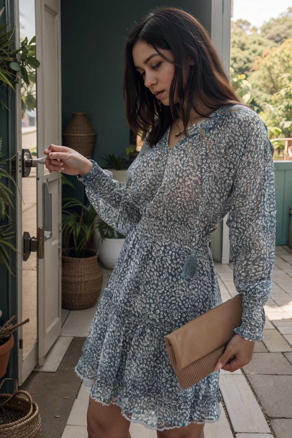 loose leopard print v neck dress drop shoulder a line closed cape paneled 126163