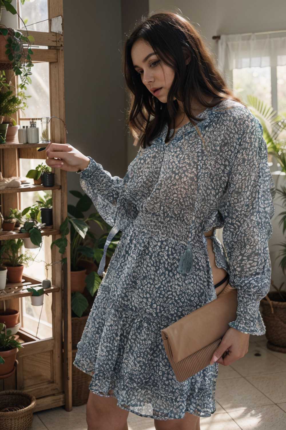 loose leopard print v neck dress drop shoulder a line closed cape paneled 125660